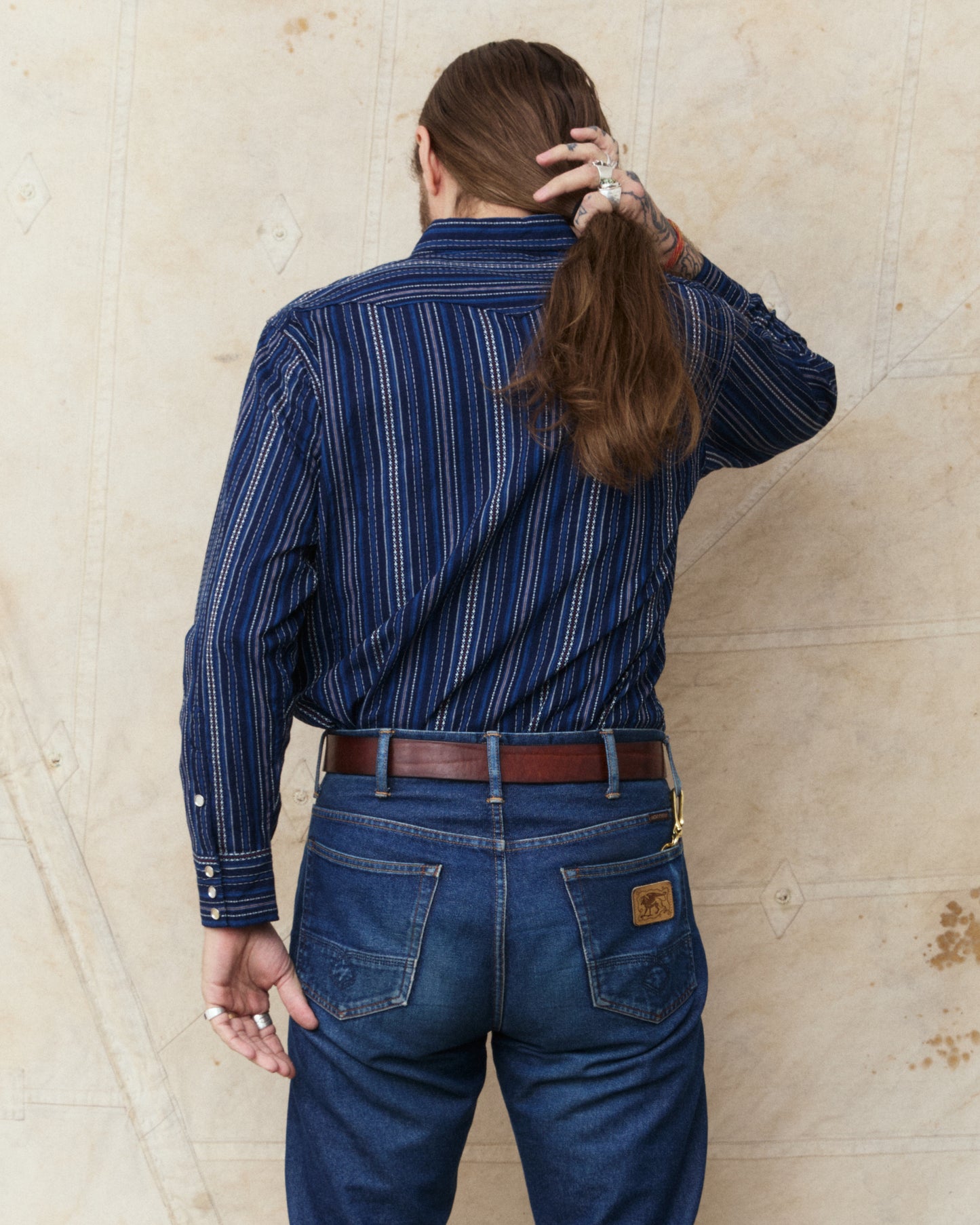Sugar Cane & Co. Indigo Dobby Western Shirt Navy SC29685