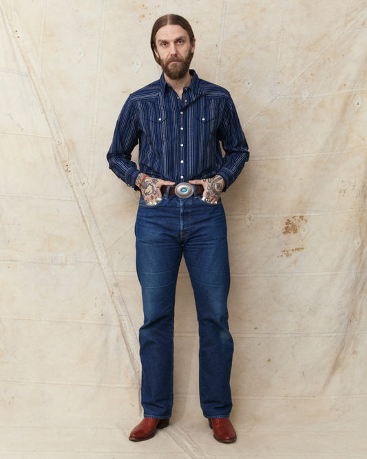 Sugar Cane & Co. Indigo Dobby Western Shirt Navy SC29685