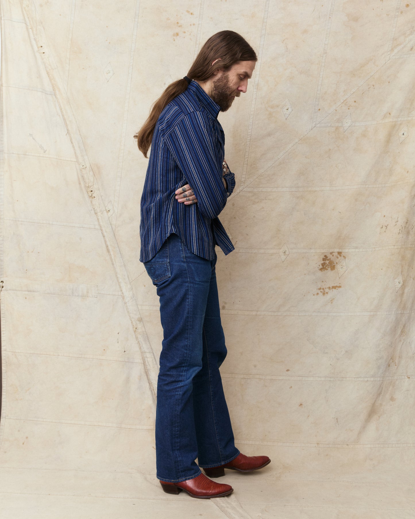 Sugar Cane & Co. Indigo Dobby Western Shirt Navy SC29685