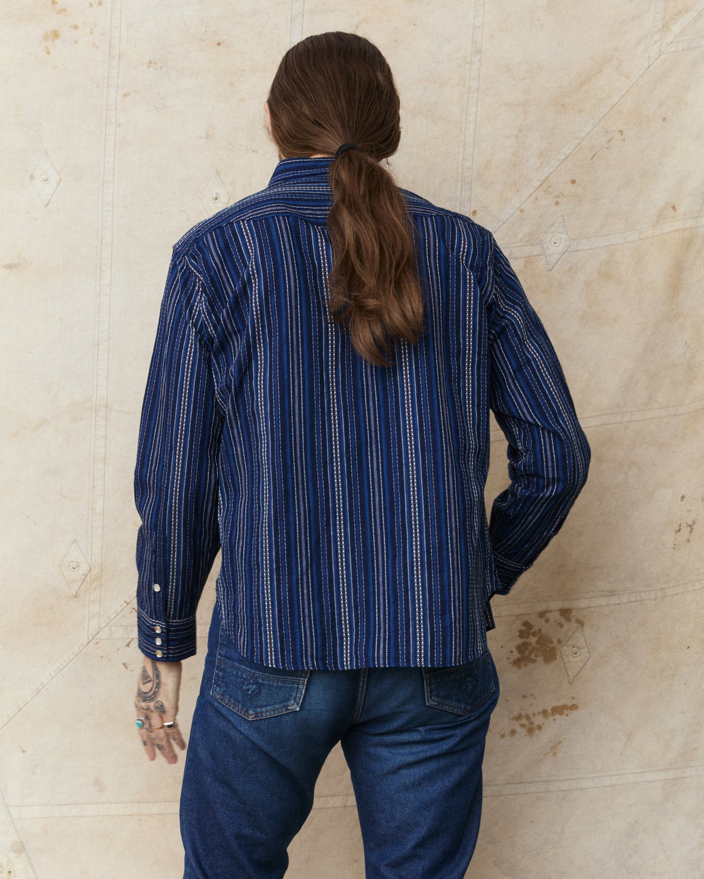 Sugar Cane & Co. Indigo Dobby Western Shirt Navy SC29685