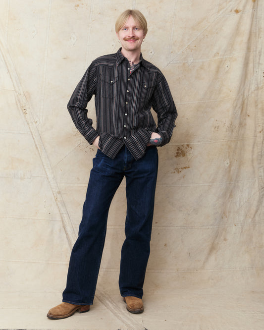 Sugar Cane & Co. Indigo Dobby Western Shirt Black SC29685
