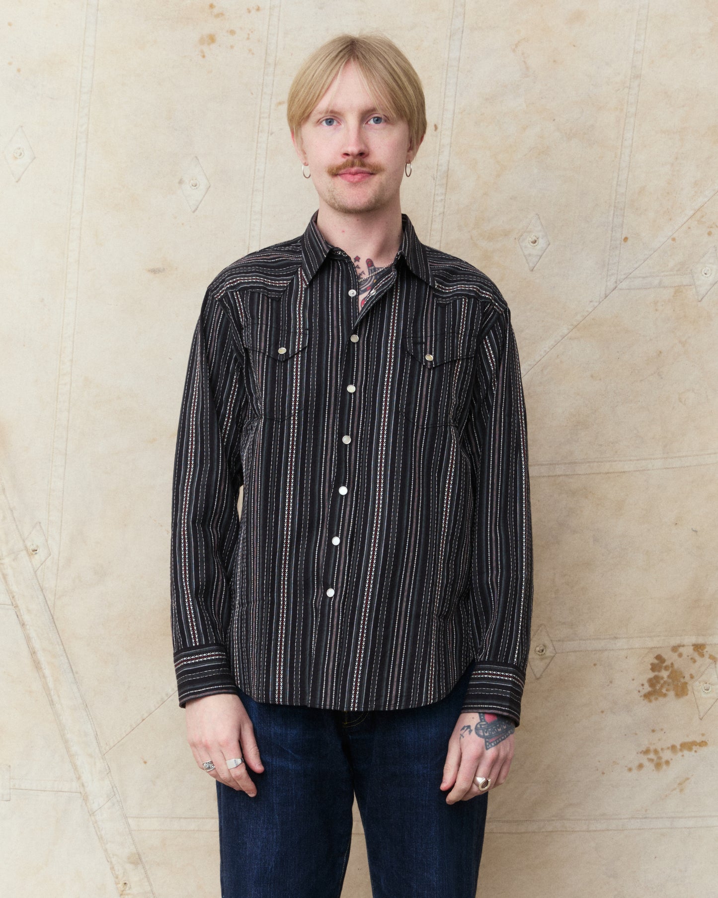 Sugar Cane & Co. Indigo Dobby Western Shirt Black SC29685