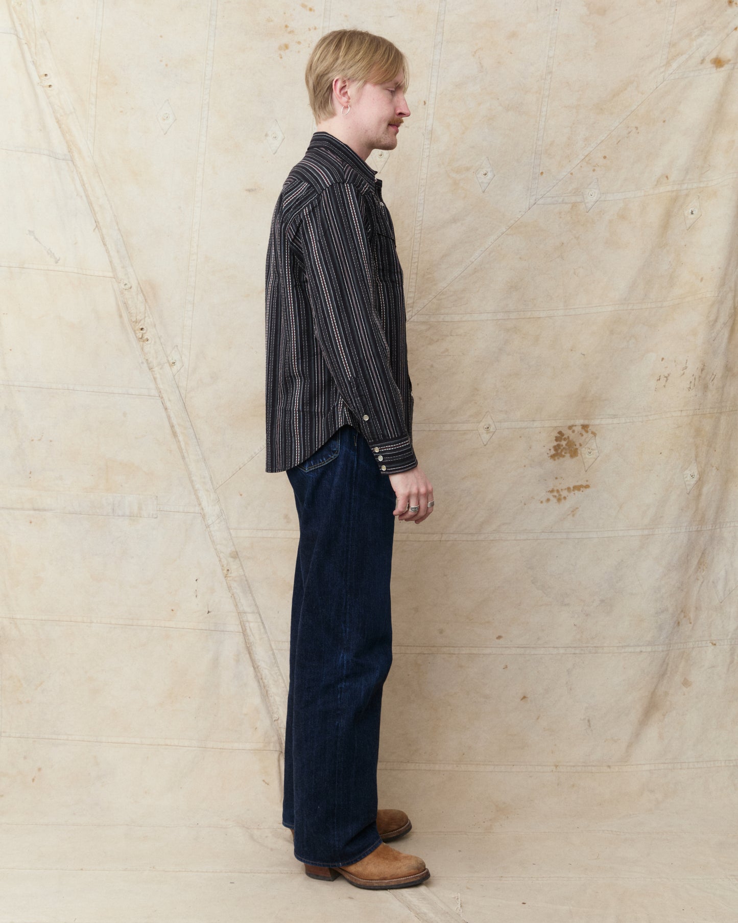Sugar Cane & Co. Indigo Dobby Western Shirt Black SC29685