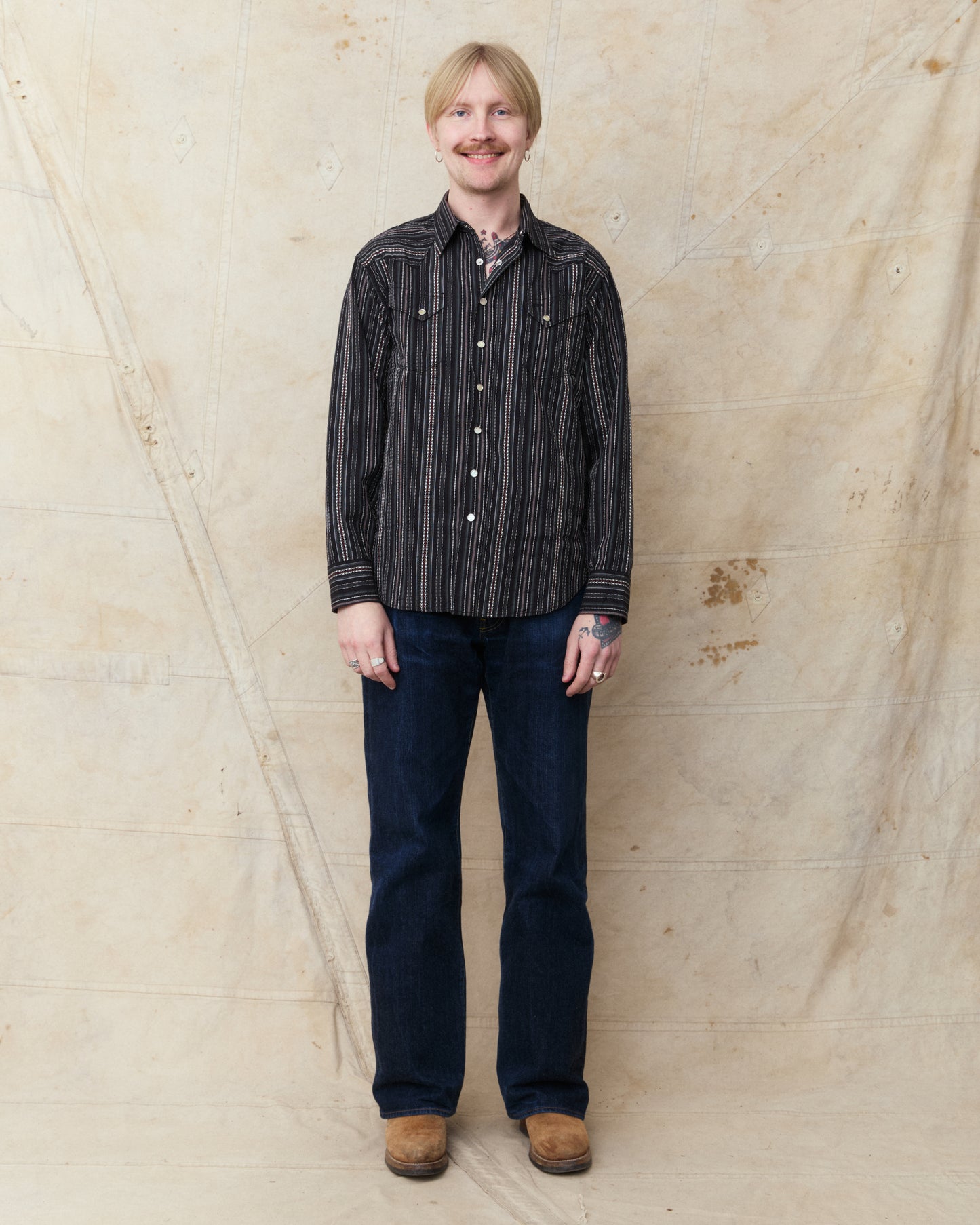 Sugar Cane & Co. Indigo Dobby Western Shirt Black SC29685
