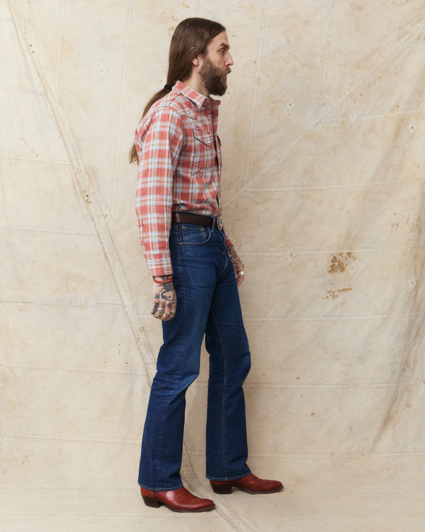 Sugar Cane & Co. SC29687 Washer Herringbone Check Western Shirt Red