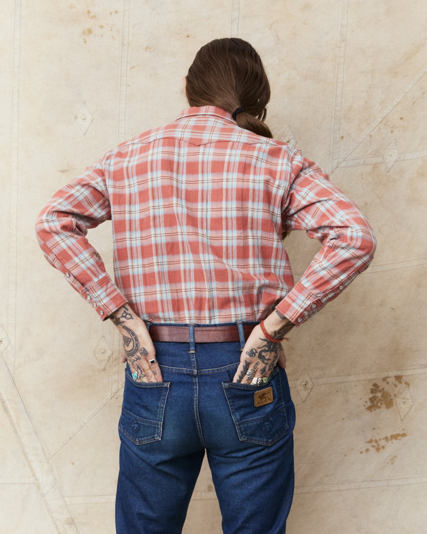 Sugar Cane & Co. SC29687 Washer Herringbone Check Western Shirt Red