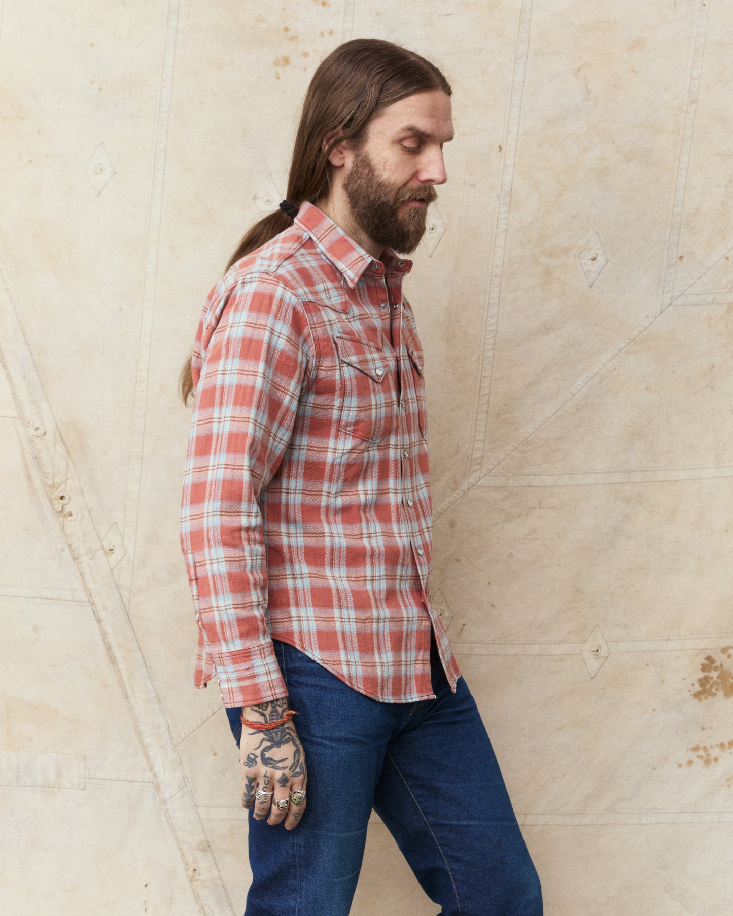 Sugar Cane & Co. SC29687 Washer Herringbone Check Western Shirt Red