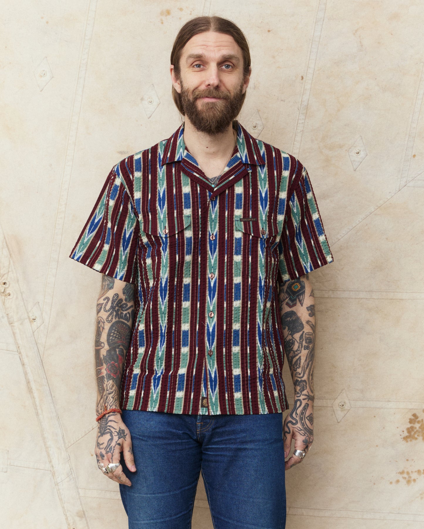 Indigofera Deville Printed Seersucker Wine/Ecru Shirt