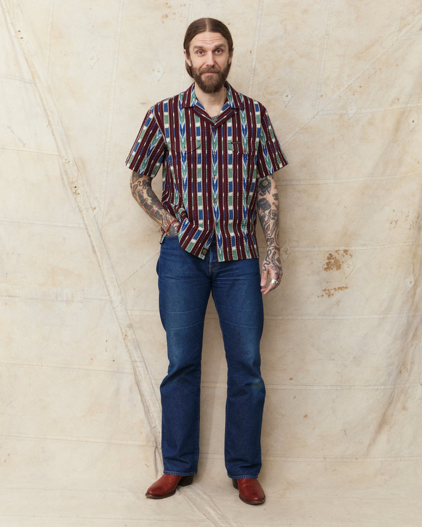 Indigofera Deville Printed Seersucker Wine/Ecru Shirt