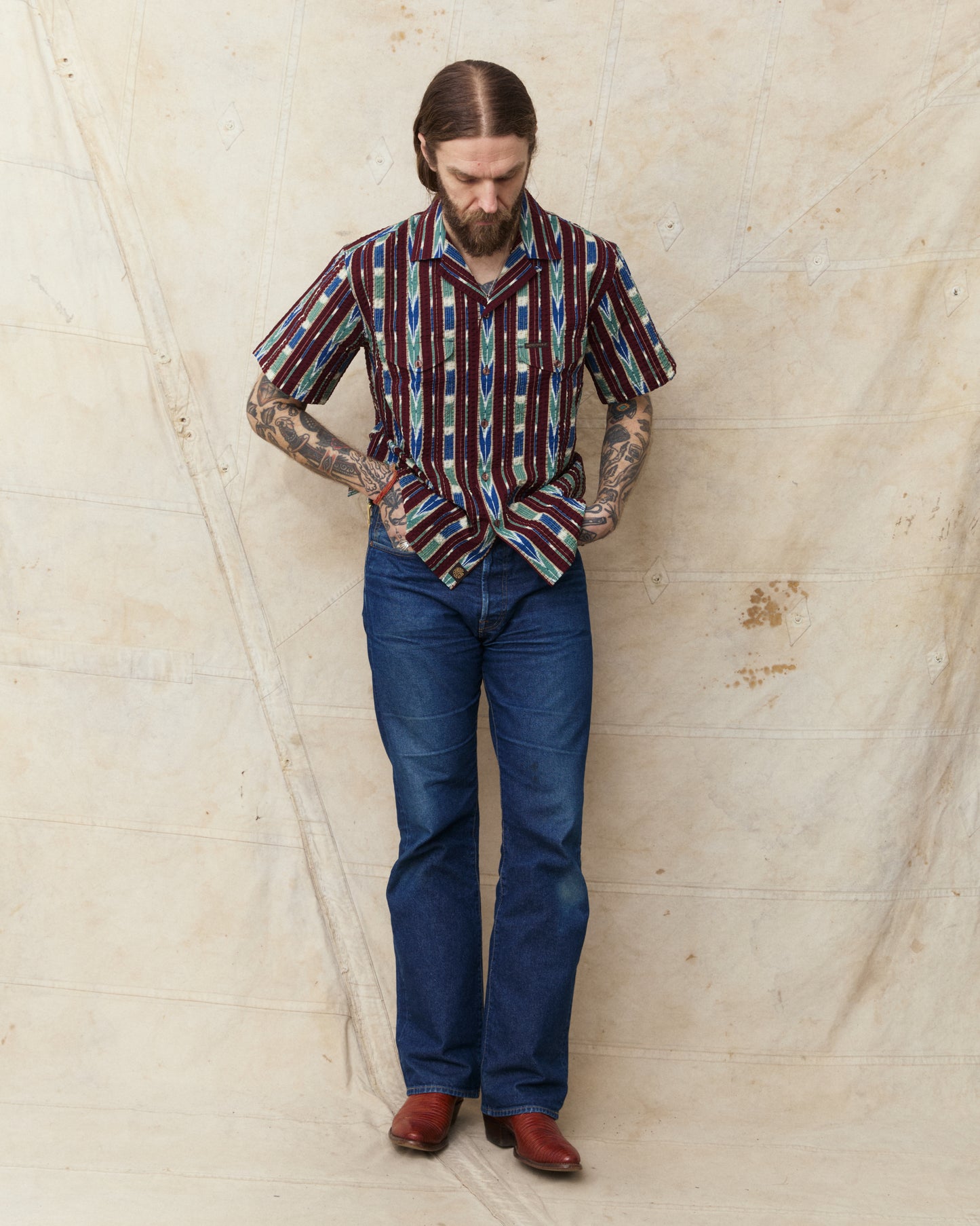 Indigofera Deville Printed Seersucker Wine/Ecru Shirt