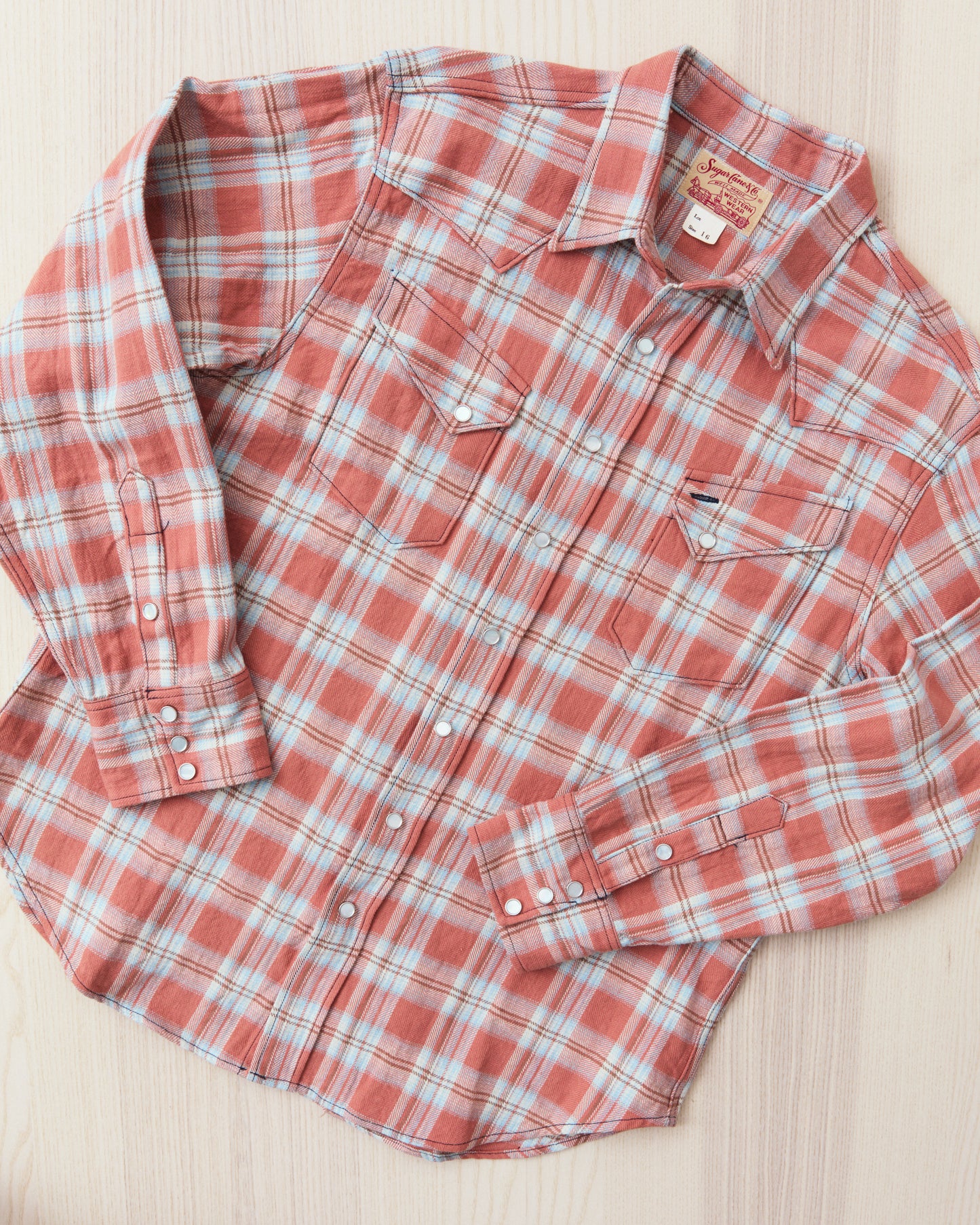 Sugar Cane & Co. SC29687 Washer Herringbone Check Western Shirt Red