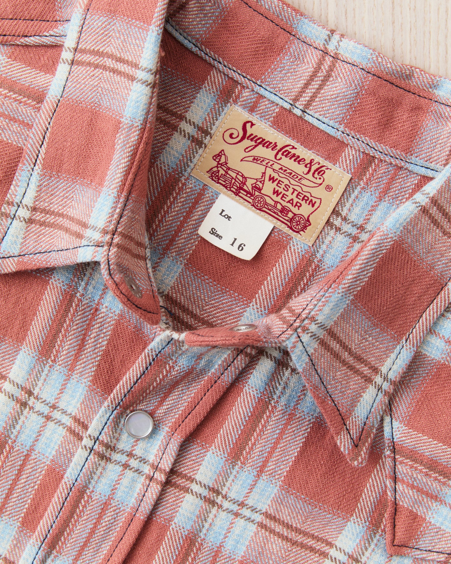 Sugar Cane & Co. SC29687 Washer Herringbone Check Western Shirt Red