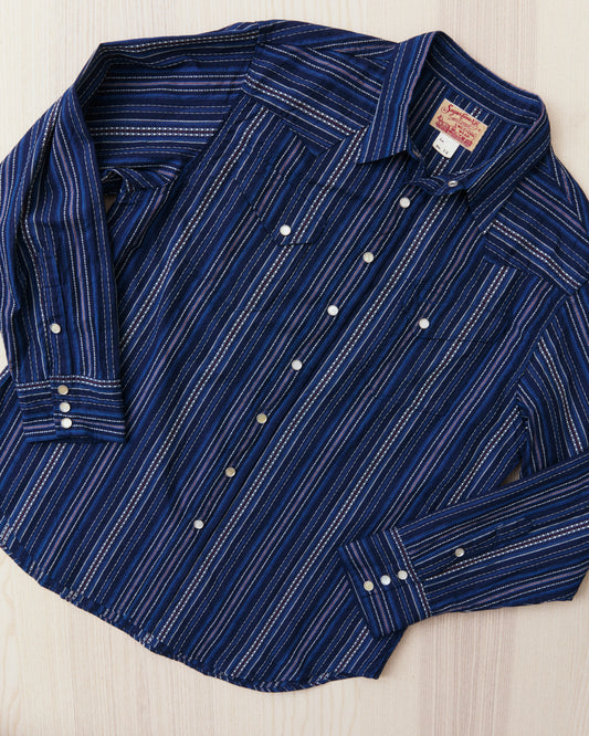 Sugar Cane & Co. Indigo Dobby Western Shirt Navy SC29685