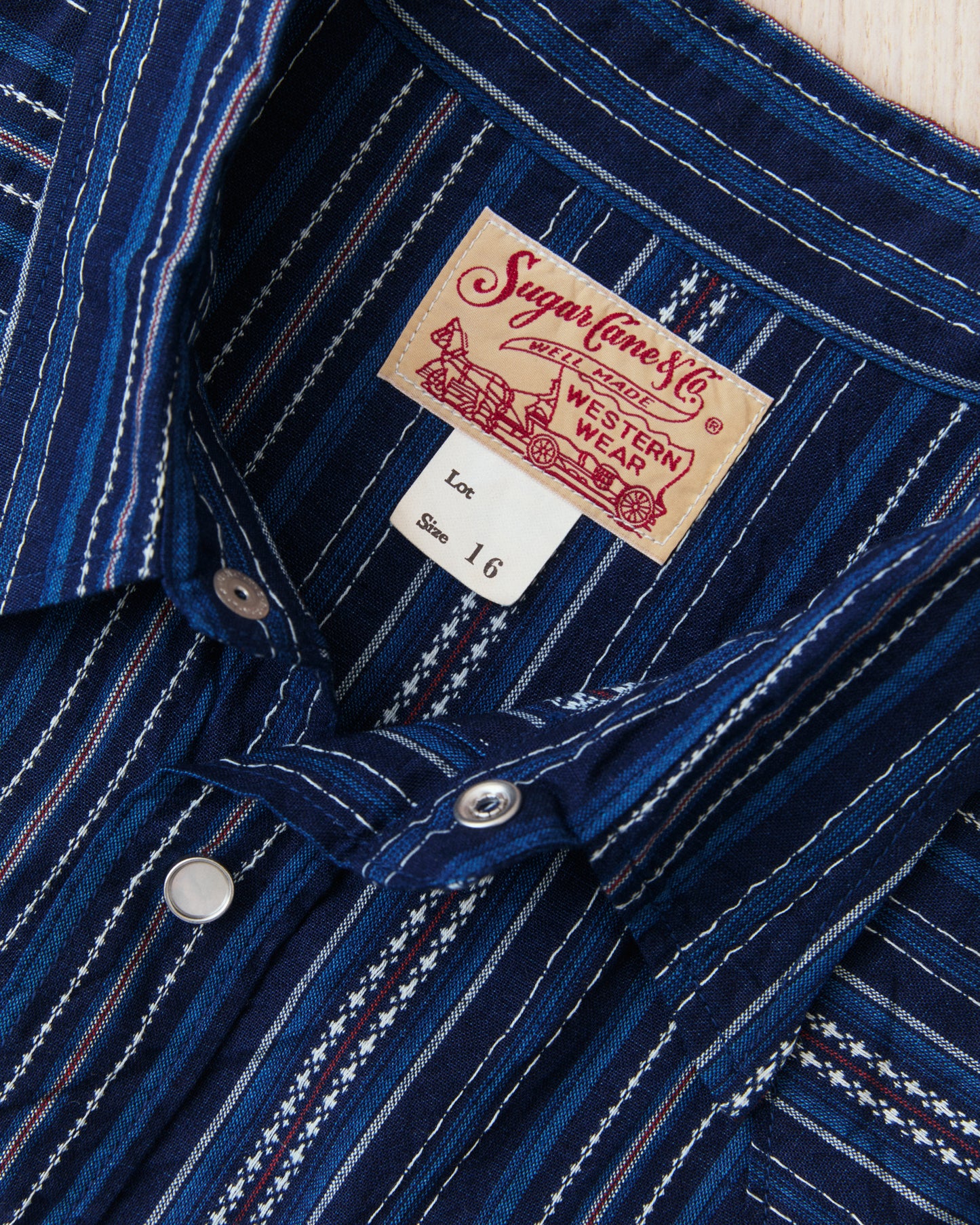 Sugar Cane & Co. Indigo Dobby Western Shirt Navy SC29685
