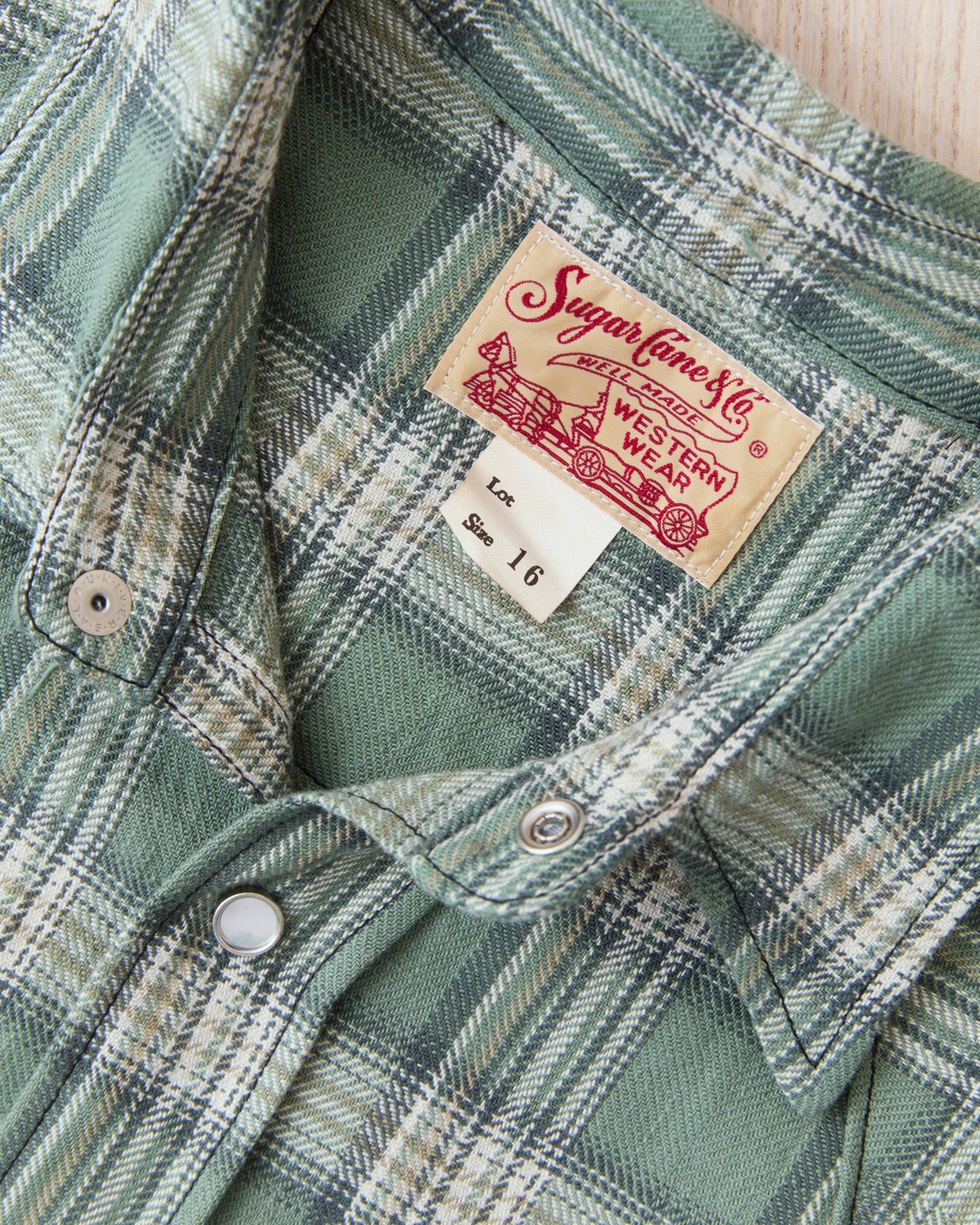 Sugar Cane & Co. SC29687 Washer Herringbone Check Western Shirt Green