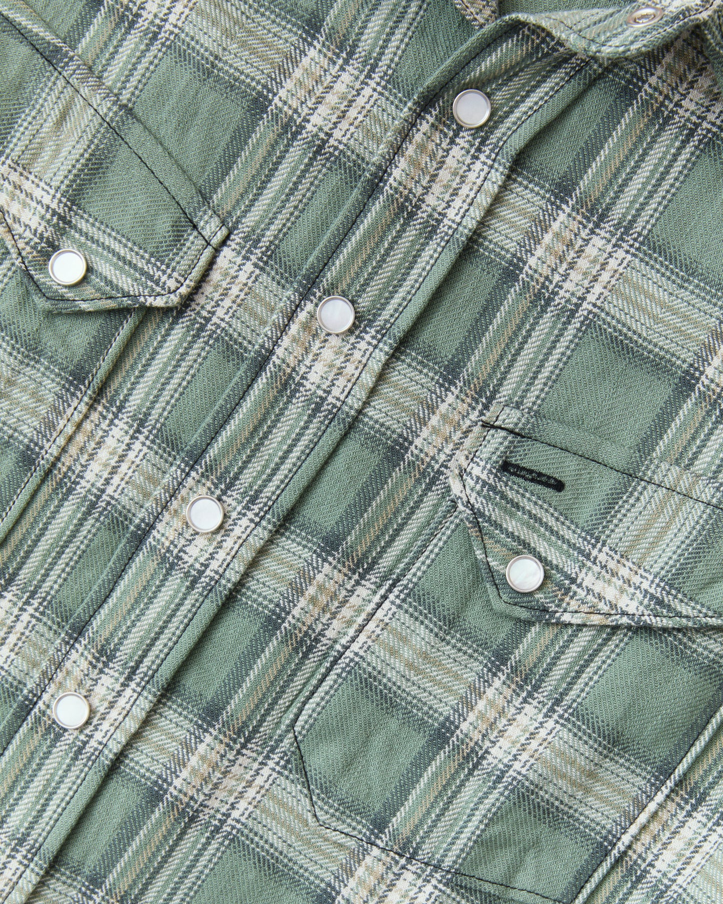 Sugar Cane & Co. SC29687 Washer Herringbone Check Western Shirt Green