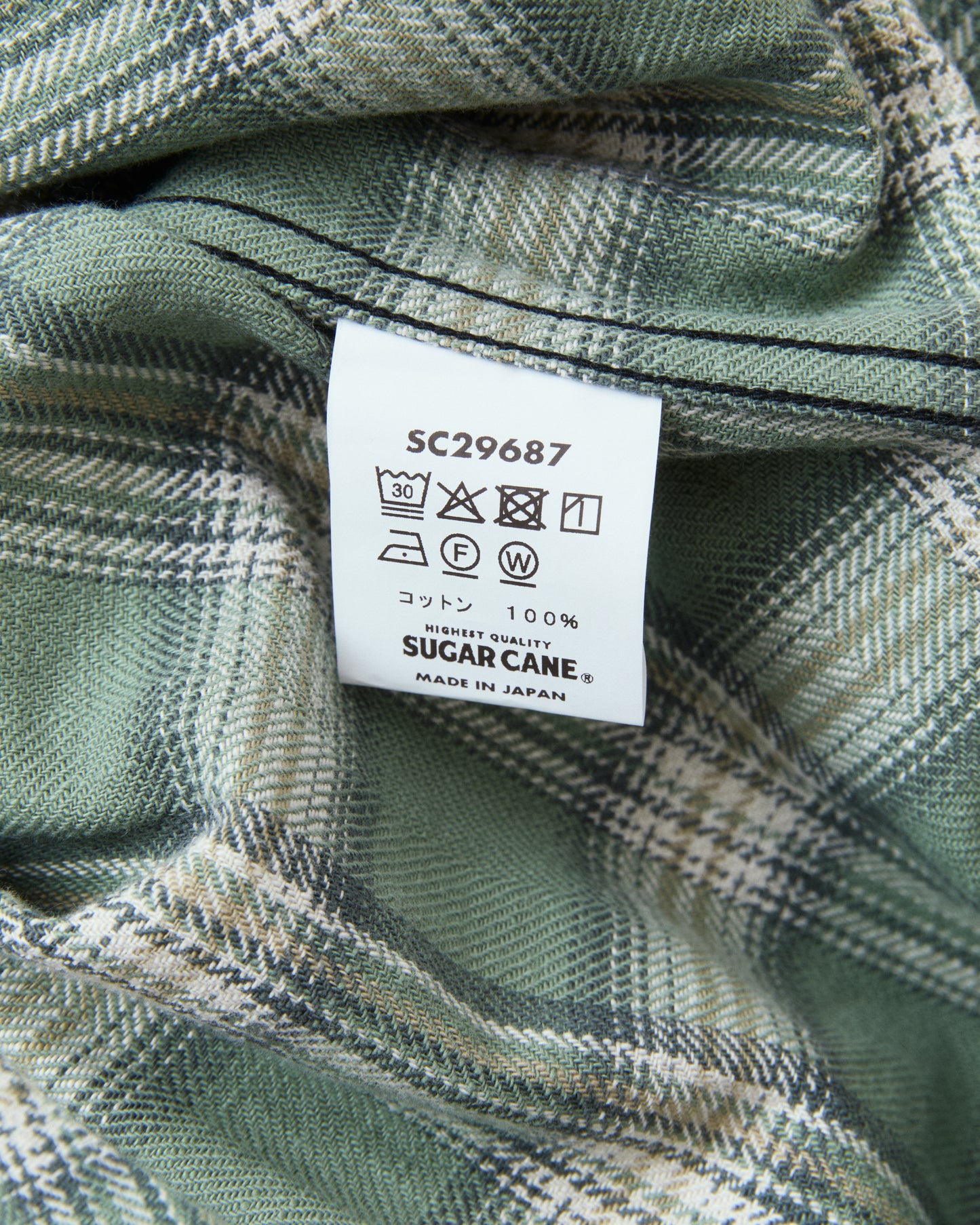 Sugar Cane & Co. SC29687 Washer Herringbone Check Western Shirt Green