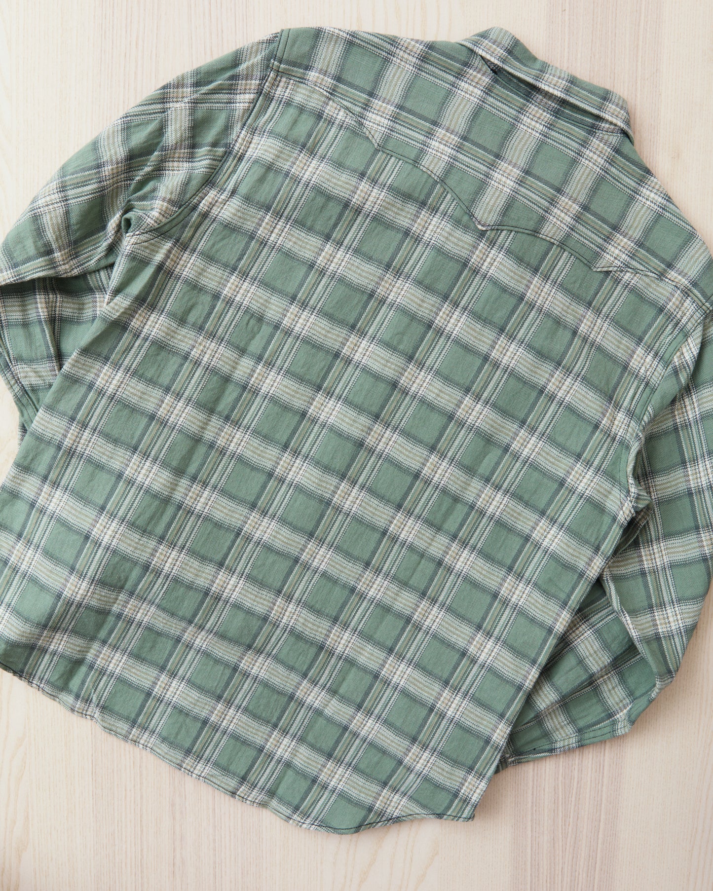 Sugar Cane & Co. SC29687 Washer Herringbone Check Western Shirt Green