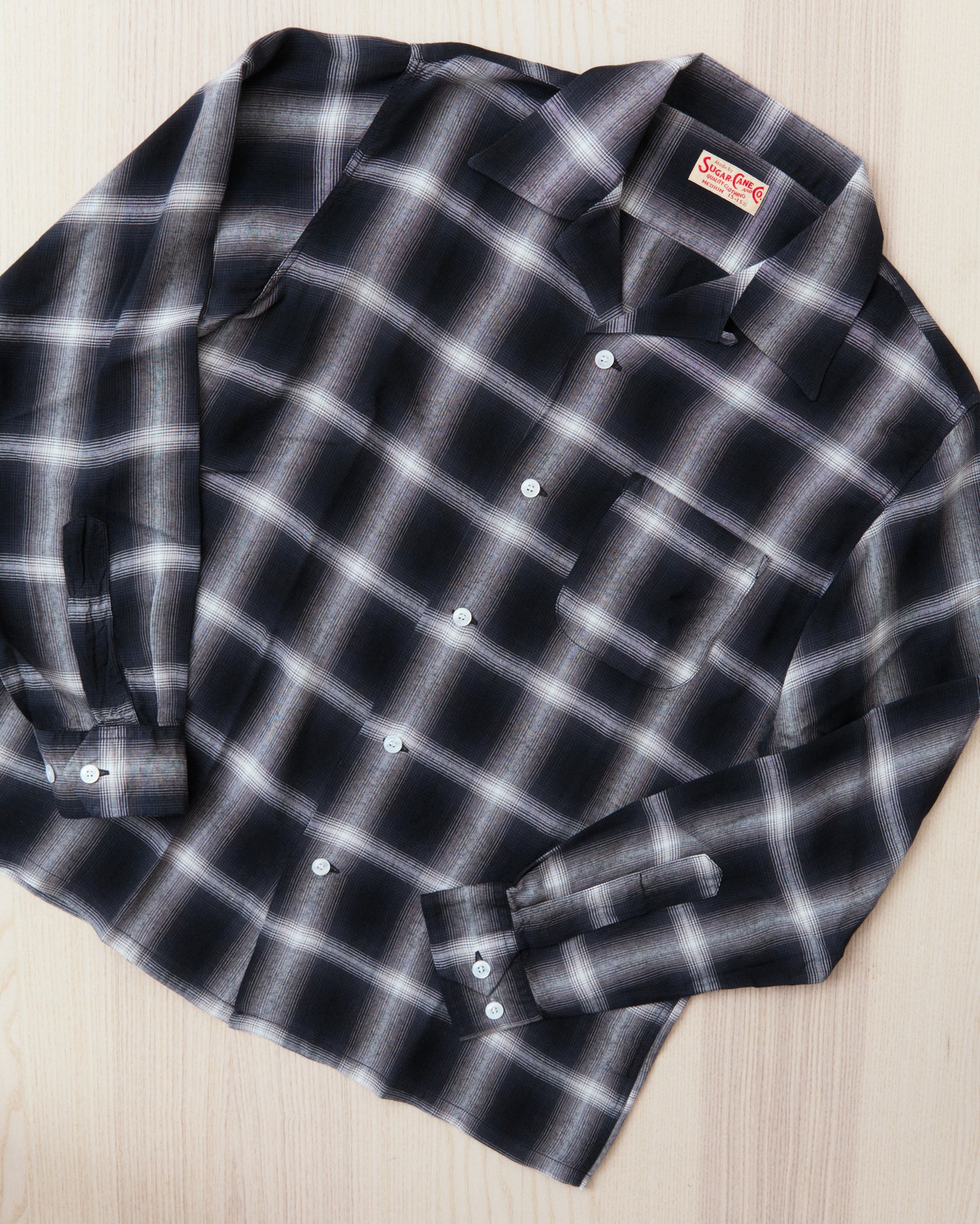Sugar Cane & Co. Rayon Ombre Check Open Shirt Black SC29120