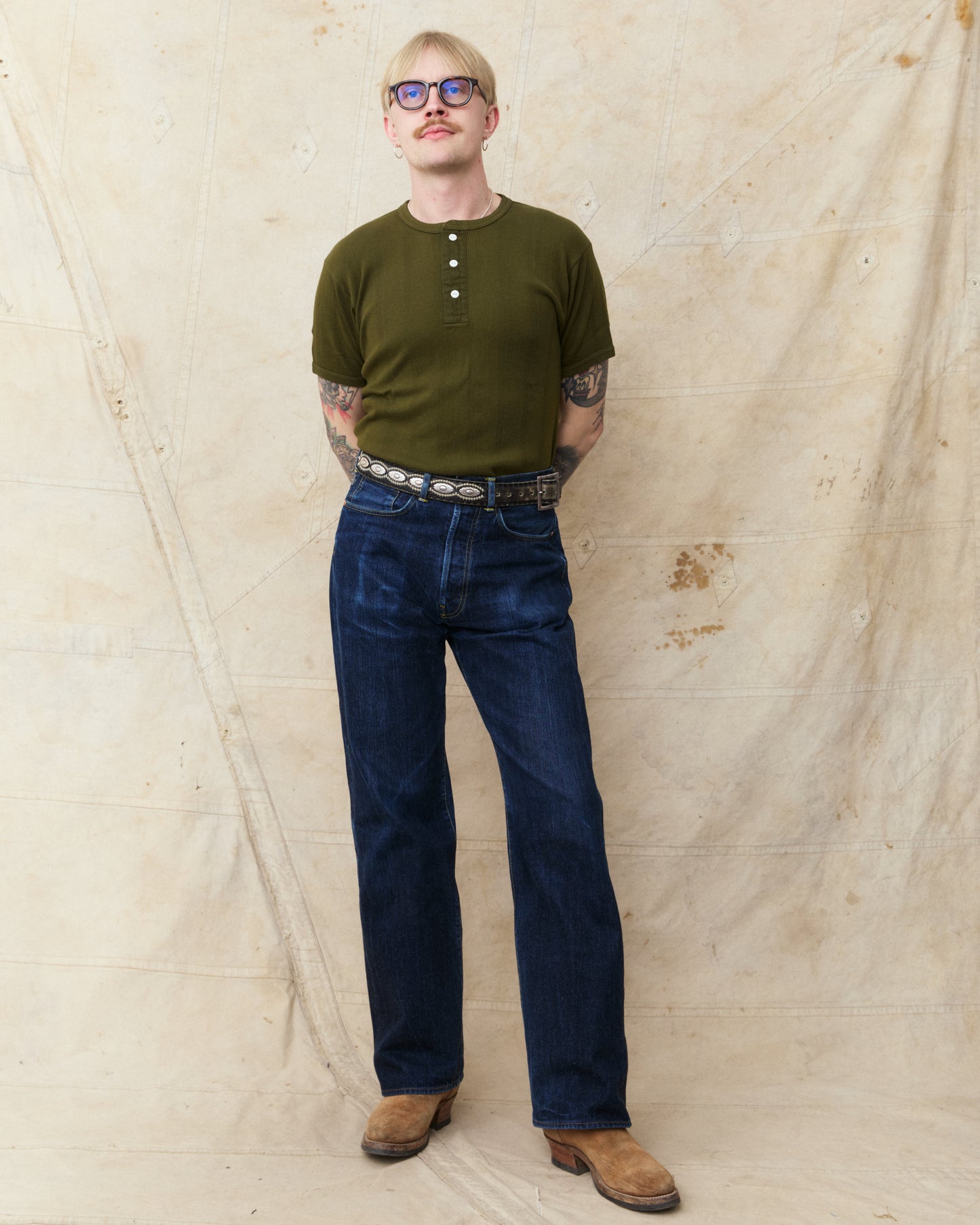 Whitesville WV79680-149 Short Sleeve Ribbed Henley Shirt Olive