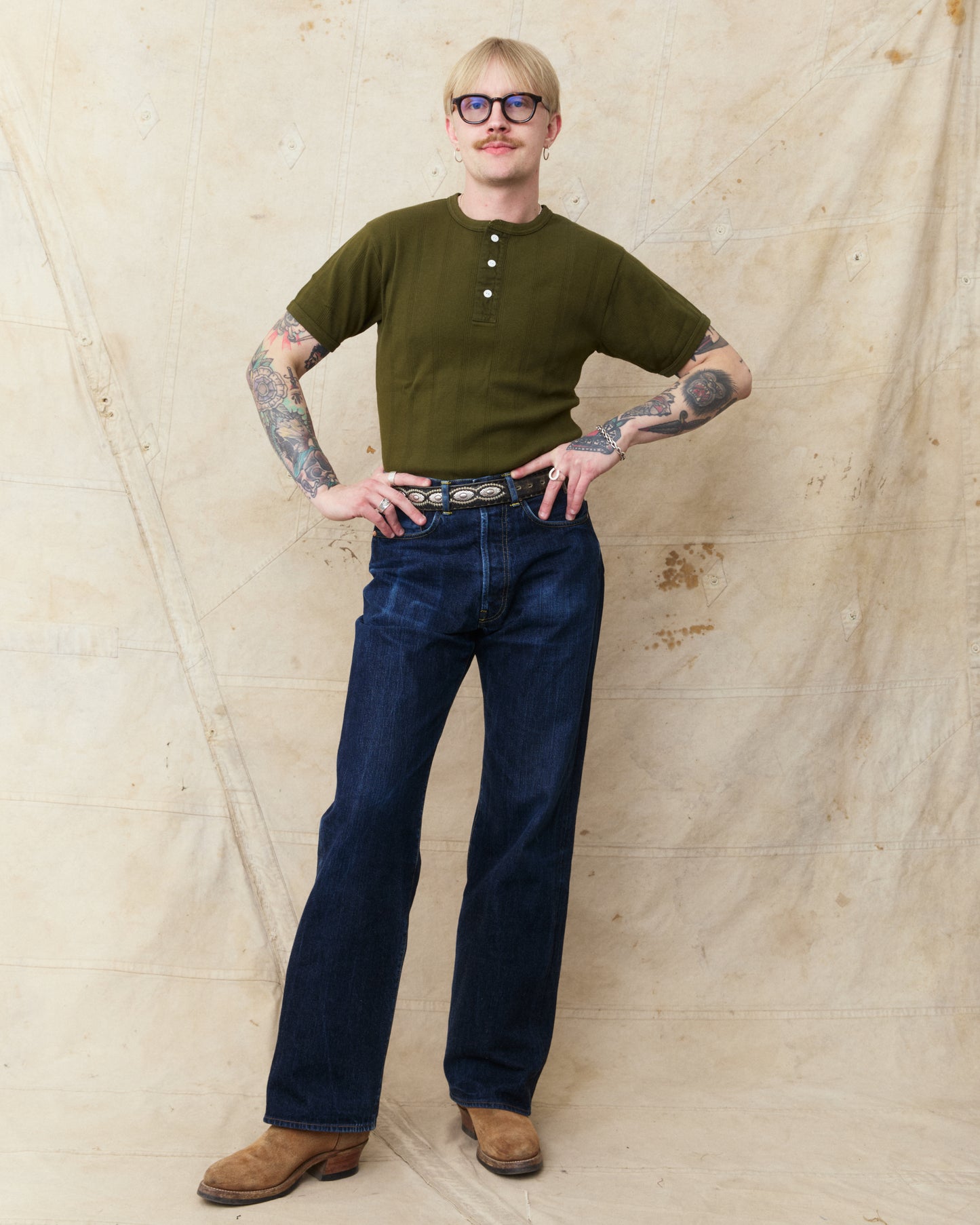 Whitesville WV79680-149 Short Sleeve Ribbed Henley Shirt Olive