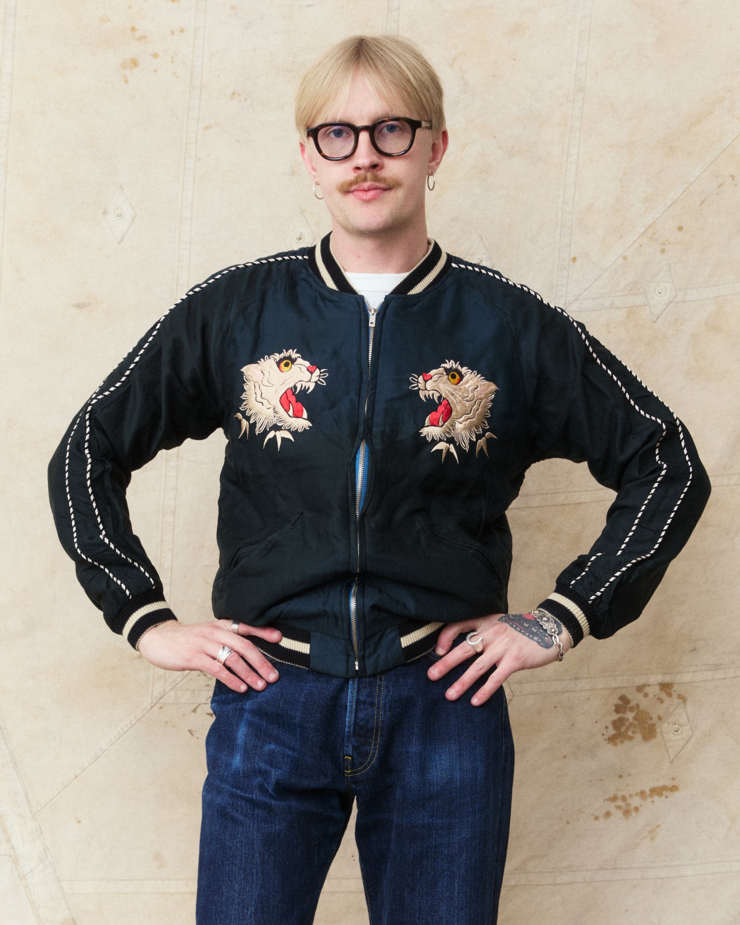 Tailor Toyo TT15878 Mid 1950s Style Acetate Souvenir Jacket "Tiger Head" X "Chevy Lover" Aging Model