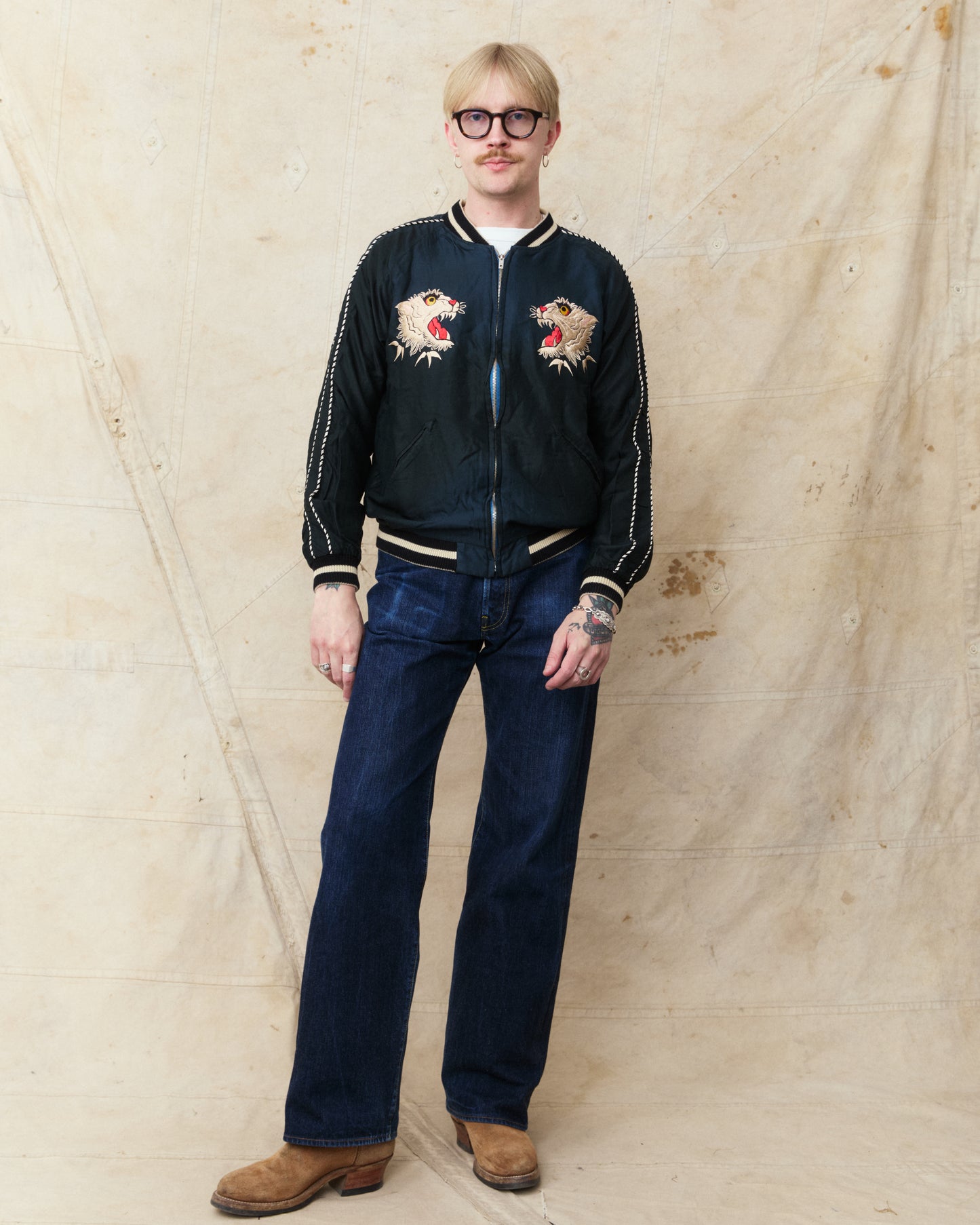 Tailor Toyo TT15878 Mid 1950s Style Acetate Souvenir Jacket "Tiger Head" X "Chevy Lover" Aging Model