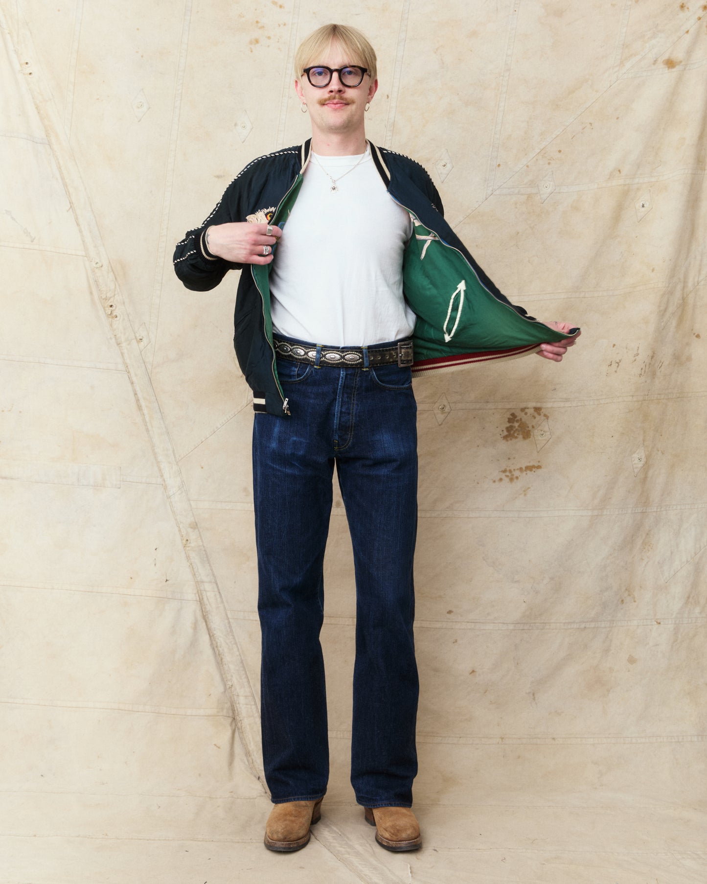 Tailor Toyo TT15878 Mid 1950s Style Acetate Souvenir Jacket "Tiger Head" X "Chevy Lover" Aging Model