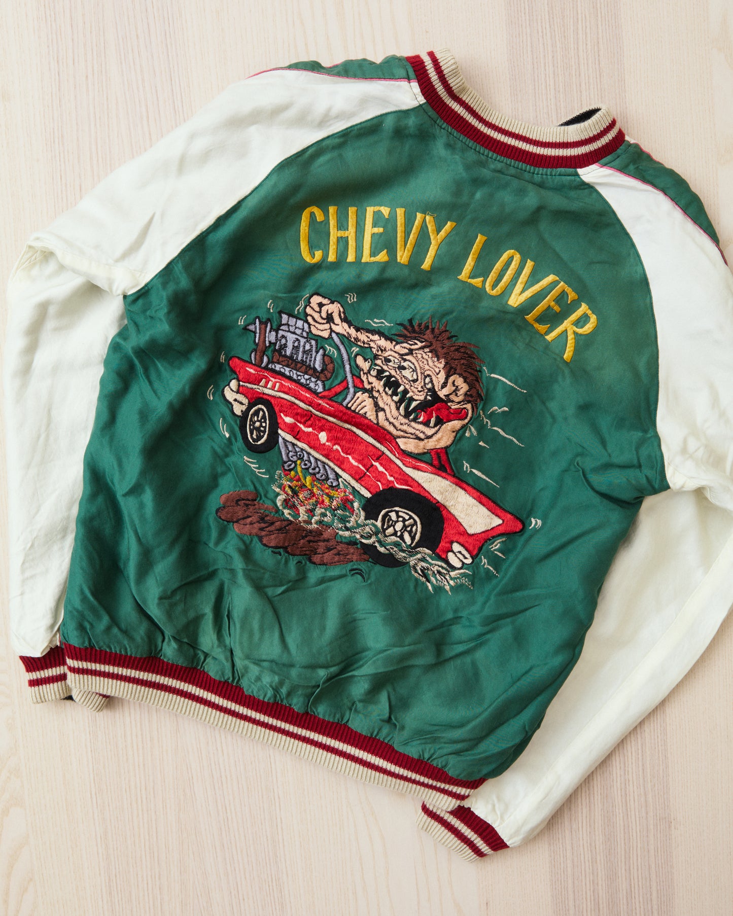 Tailor Toyo TT15878 Mid 1950s Style Acetate Souvenir Jacket "Tiger Head" X "Chevy Lover" Aging Model