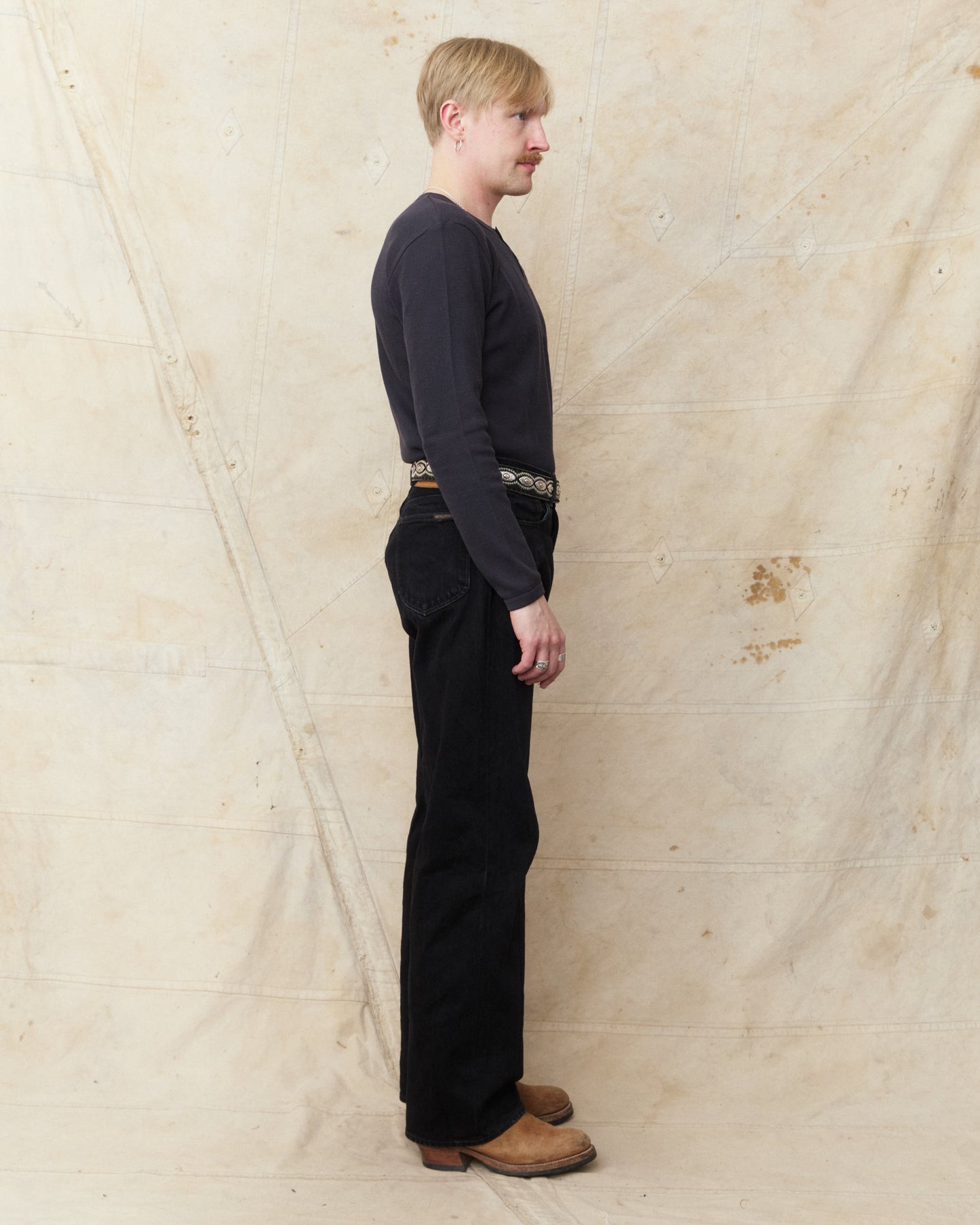 Hermansson Folktrikå Long Sleeve Ribbed Cotton Henley Shirt Grafit