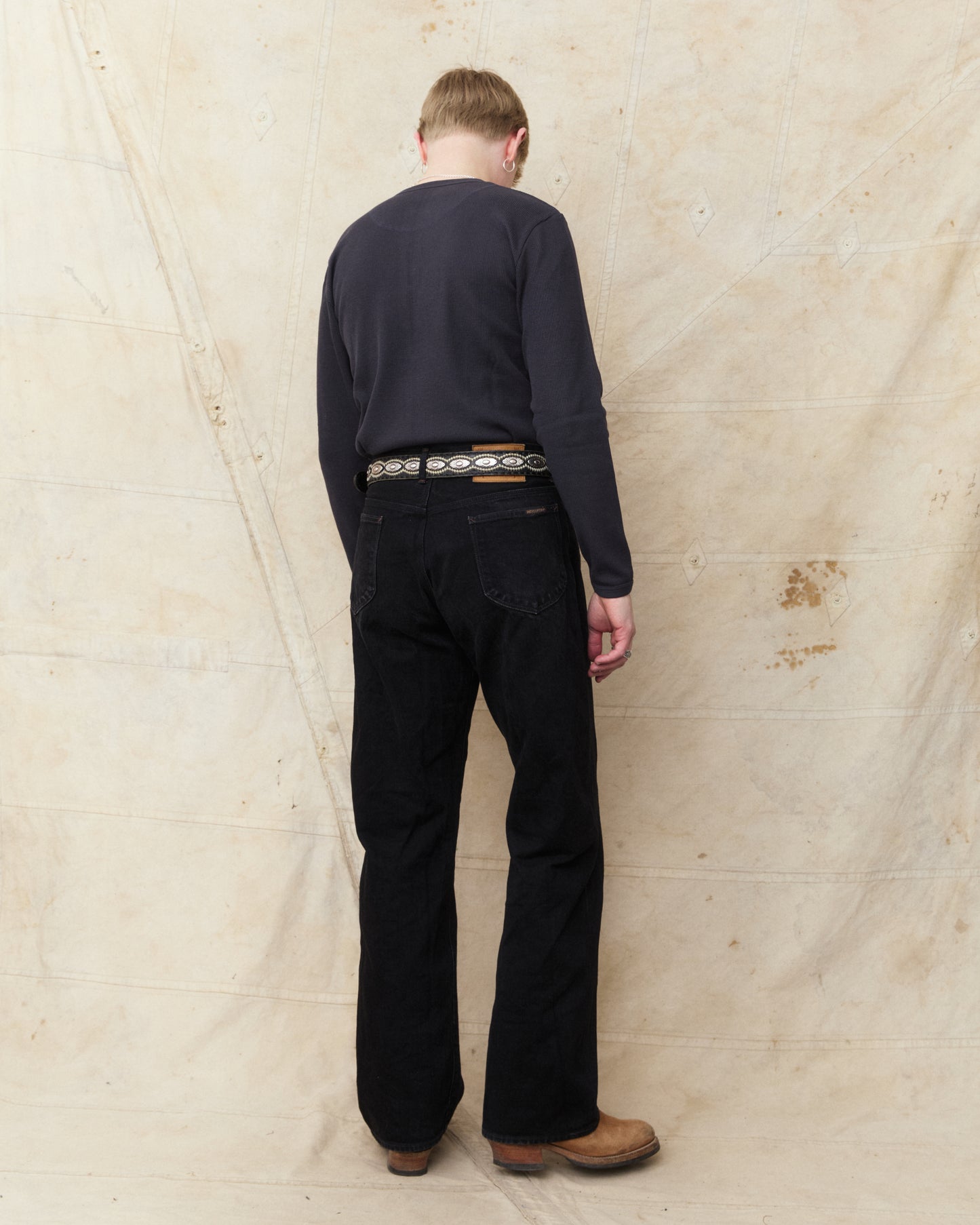 Hermansson Folktrikå Long Sleeve Ribbed Cotton Henley Shirt Grafit