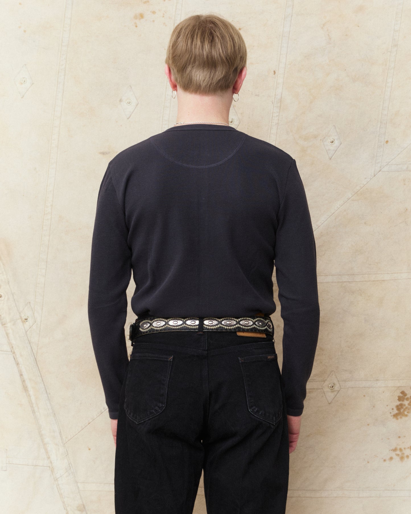Hermansson Folktrikå Long Sleeve Ribbed Cotton Henley Shirt Grafit