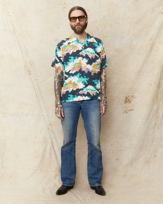Sun Surf SS39618 Rayon Hawaiian Shirt Ancient Capital Black