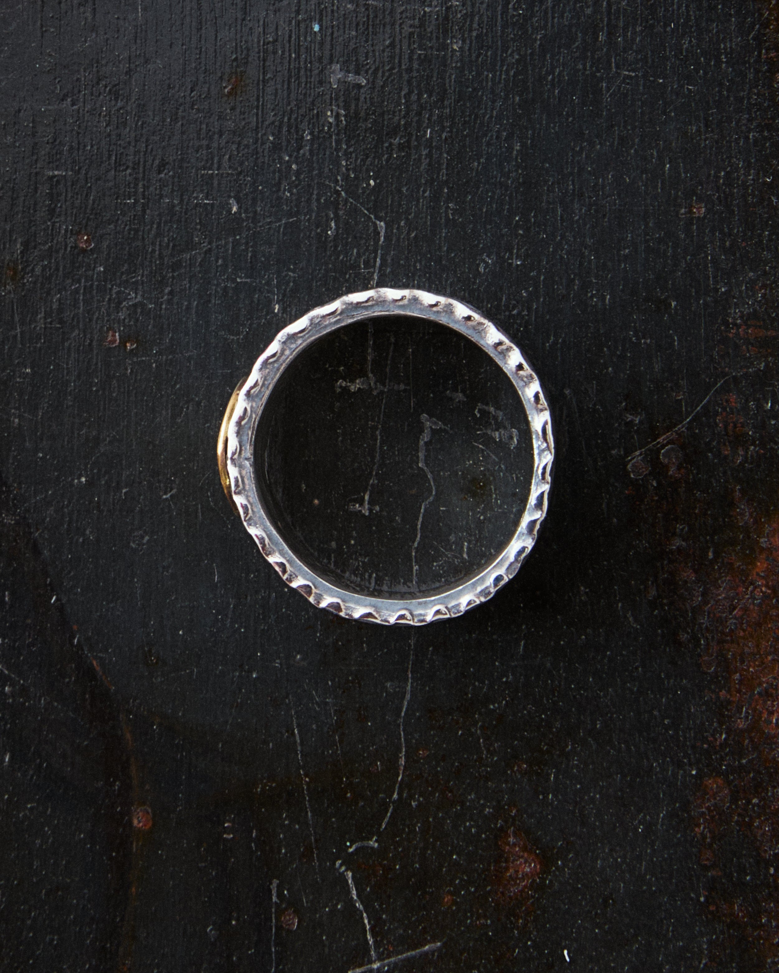 Larry Smith Eagle Head Stamped Ring No. 32 18K Gold Accent Ring