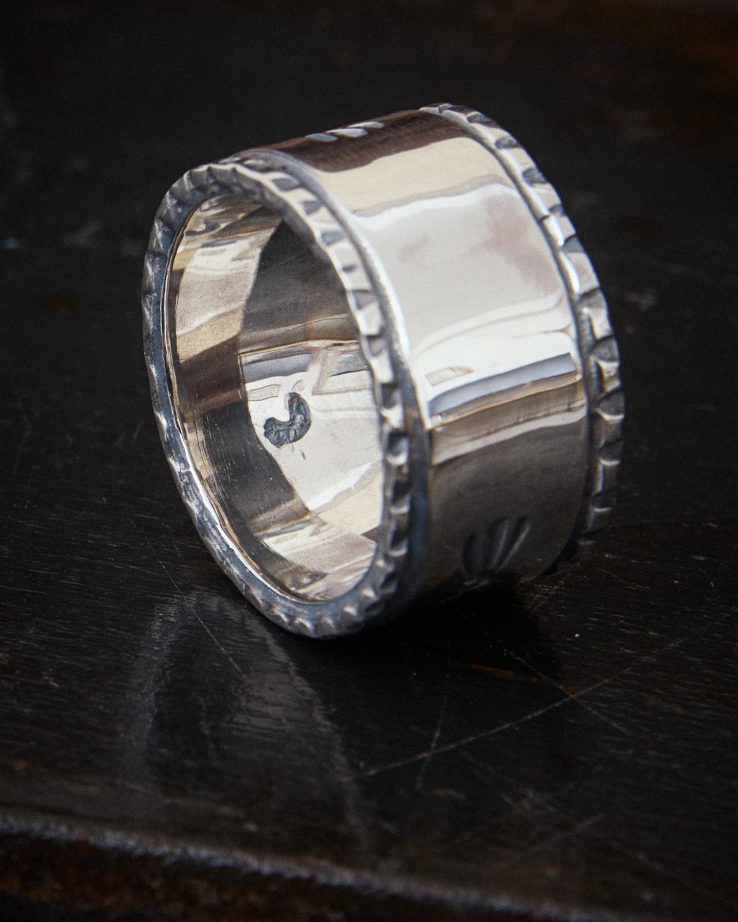 Larry Smith Eagle Head Stamped Ring No. 32 18K Gold Accent Ring EFRG-0032