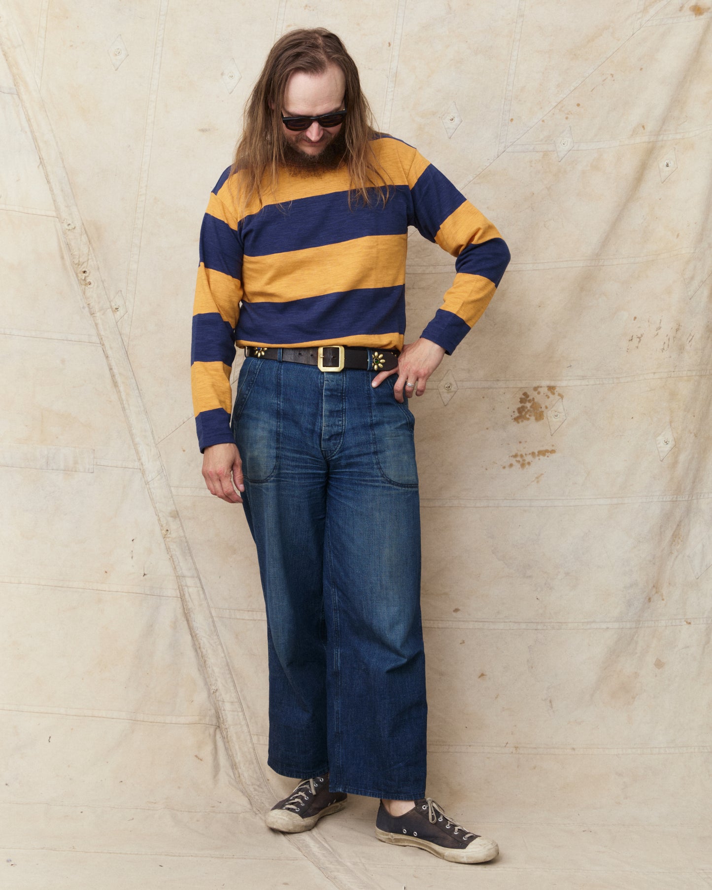 Warehouse & Co. Lot 4110 Long Sleeve Border T-shirt Navy/Orange