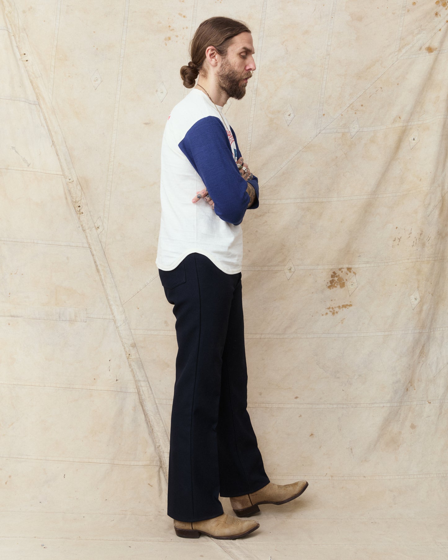 Warehouse & Co Lot 4800 Three-Quarter Sleeve Baseball Shirt "Mac´s Famous Bar" Cream/Navy