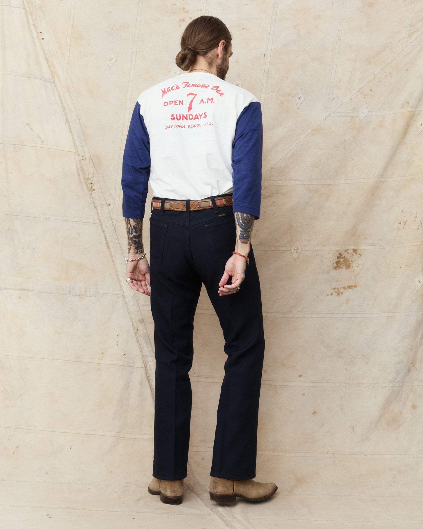 Warehouse & Co Lot 4800 Three-Quarter Sleeve Baseball Shirt "Mac´s Famous Bar" Cream/Navy