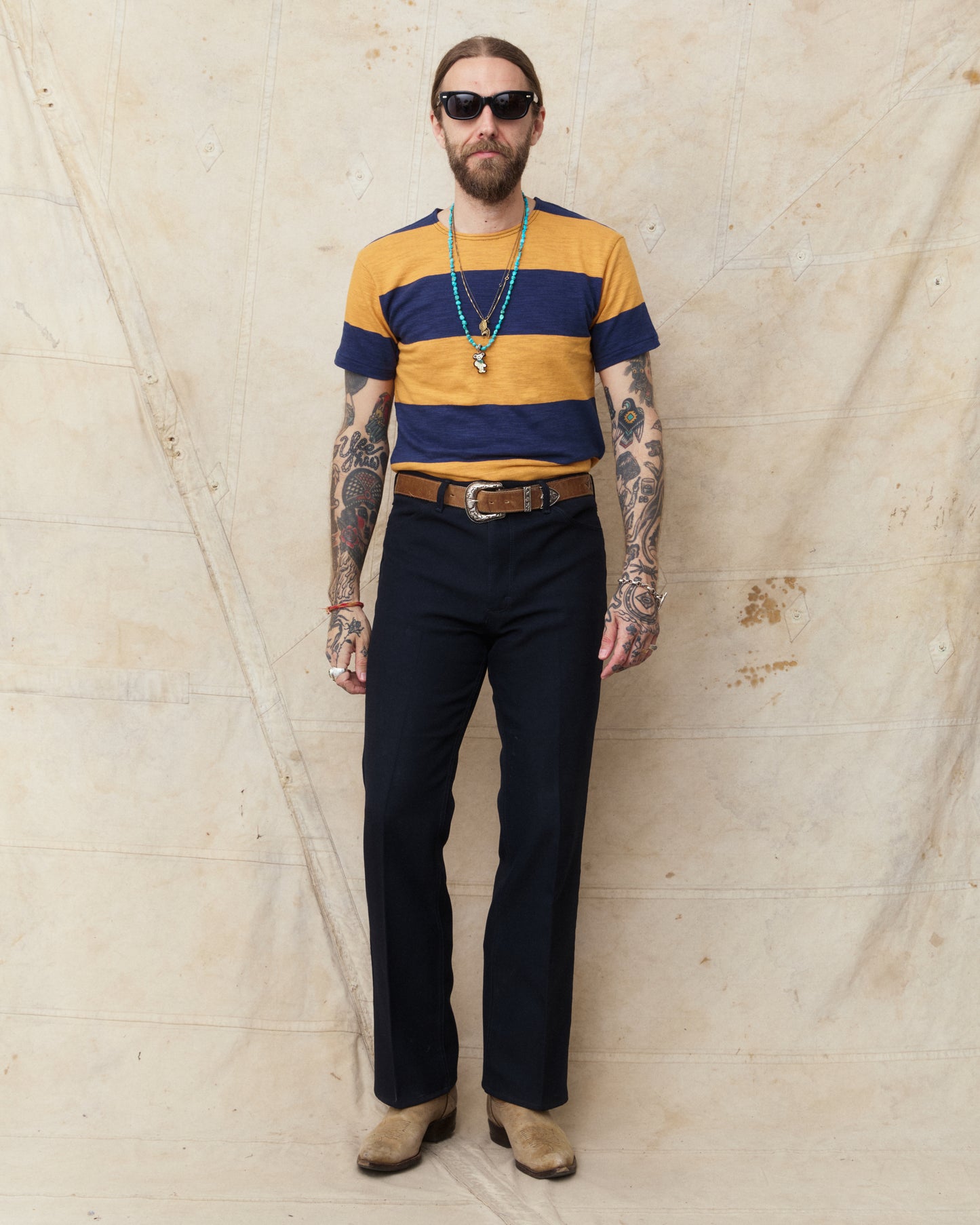 Warehouse & Co. Lot 4109 Short Sleeve Border T-shirt Navy/Orange