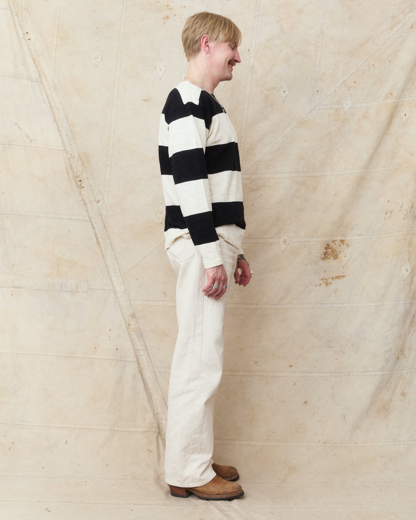 Warehouse & Co. Lot 4110 Long Sleeve Border T-shirt Black/Kinari