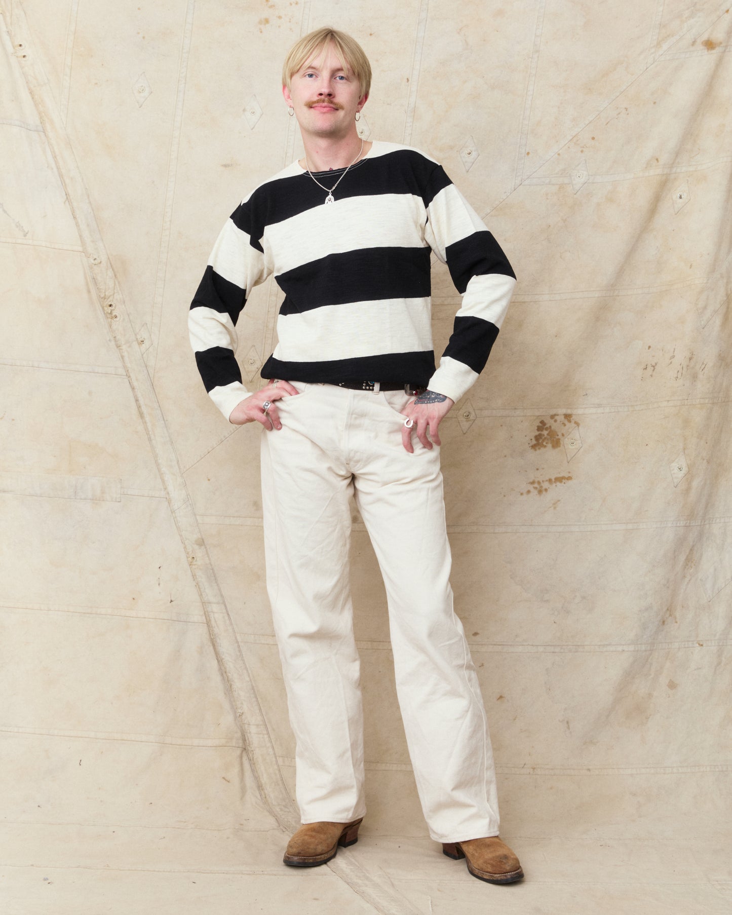 Warehouse & Co. Lot 4110 Long Sleeve Border T-shirt Black/Kinari