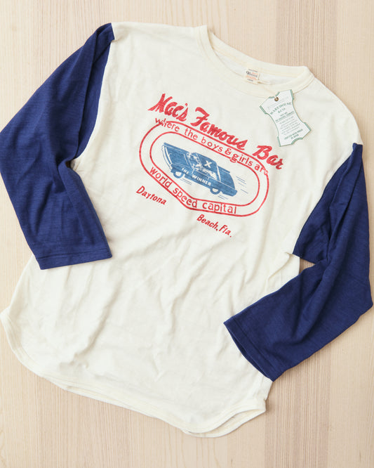 Warehouse & Co Lot 4800 Three-Quarter Sleeve Baseball Shirt "Mac´s Famous Bar" Cream/Navy