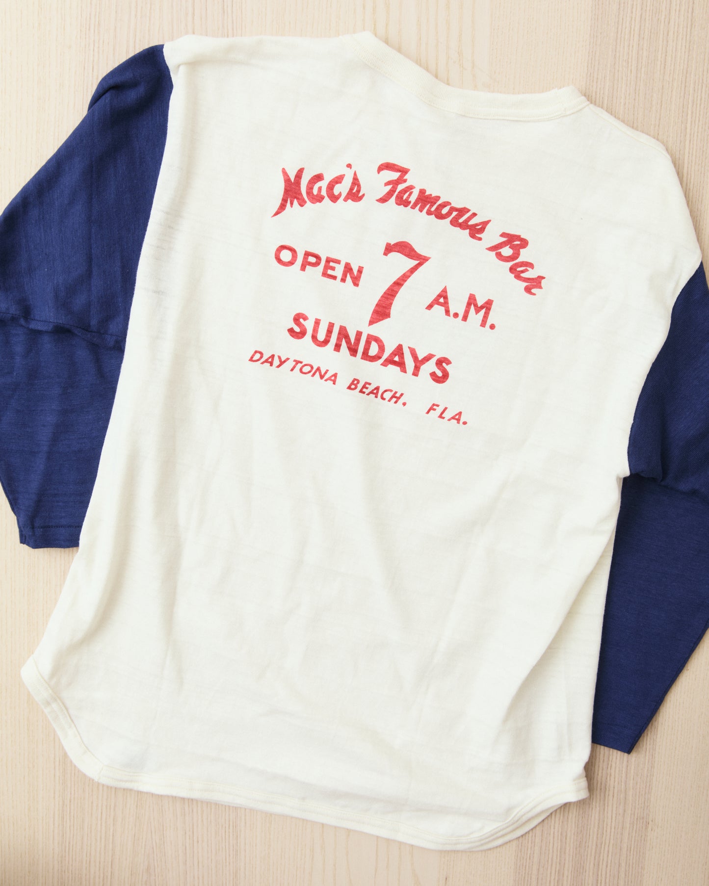 Warehouse & Co Lot 4800 Three-Quarter Sleeve Baseball Shirt "Mac´s Famous Bar" Cream/Navy