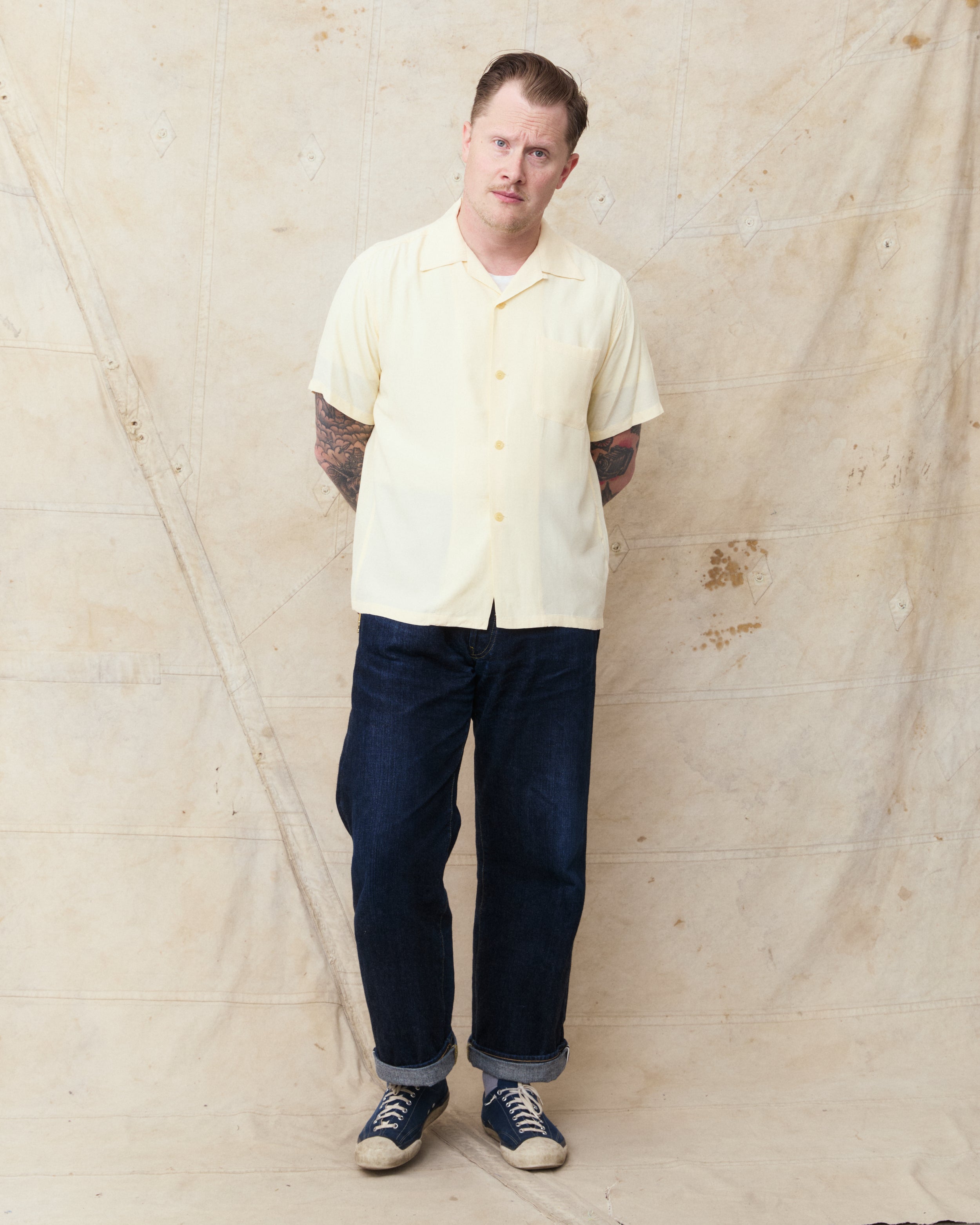Style Eyes SE39455 105 Short Sleeve Rayon Bowling Shirt Off White