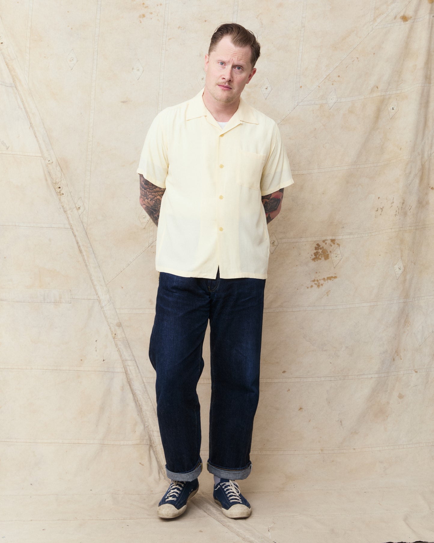 Style Eyes SE39455 105 Short Sleeve Rayon Bowling Shirt Off White
