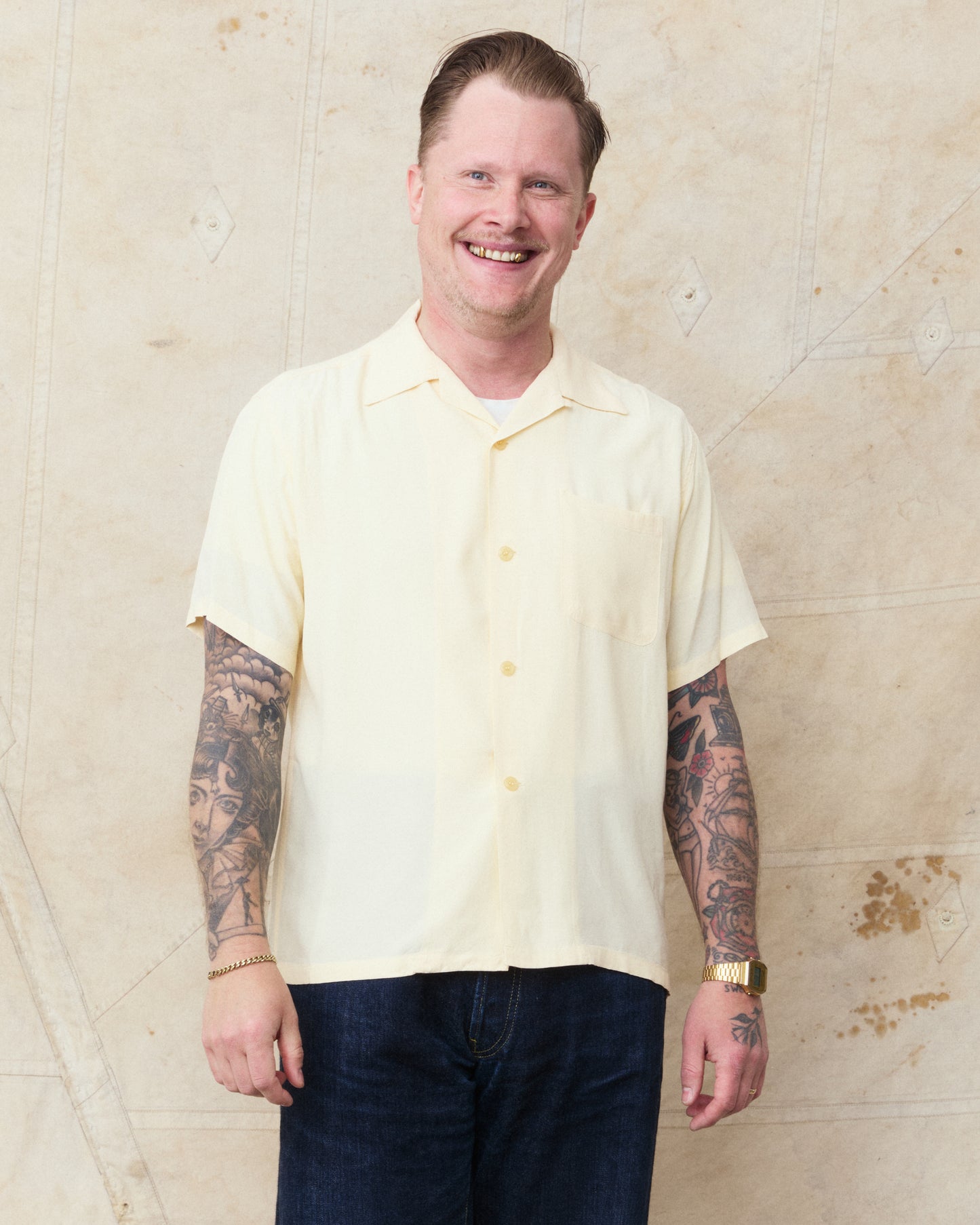Style Eyes SE39455 105 Short Sleeve Rayon Bowling Shirt Off White
