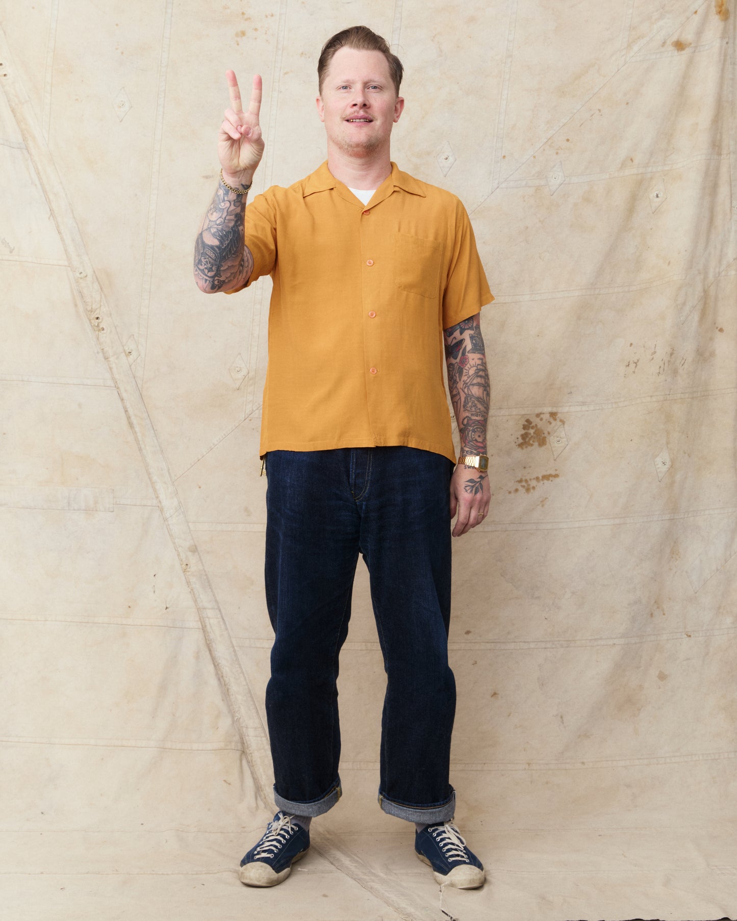 Style Eyes SE39455 159 Short Sleeve Rayon Bowling Shirt Orange