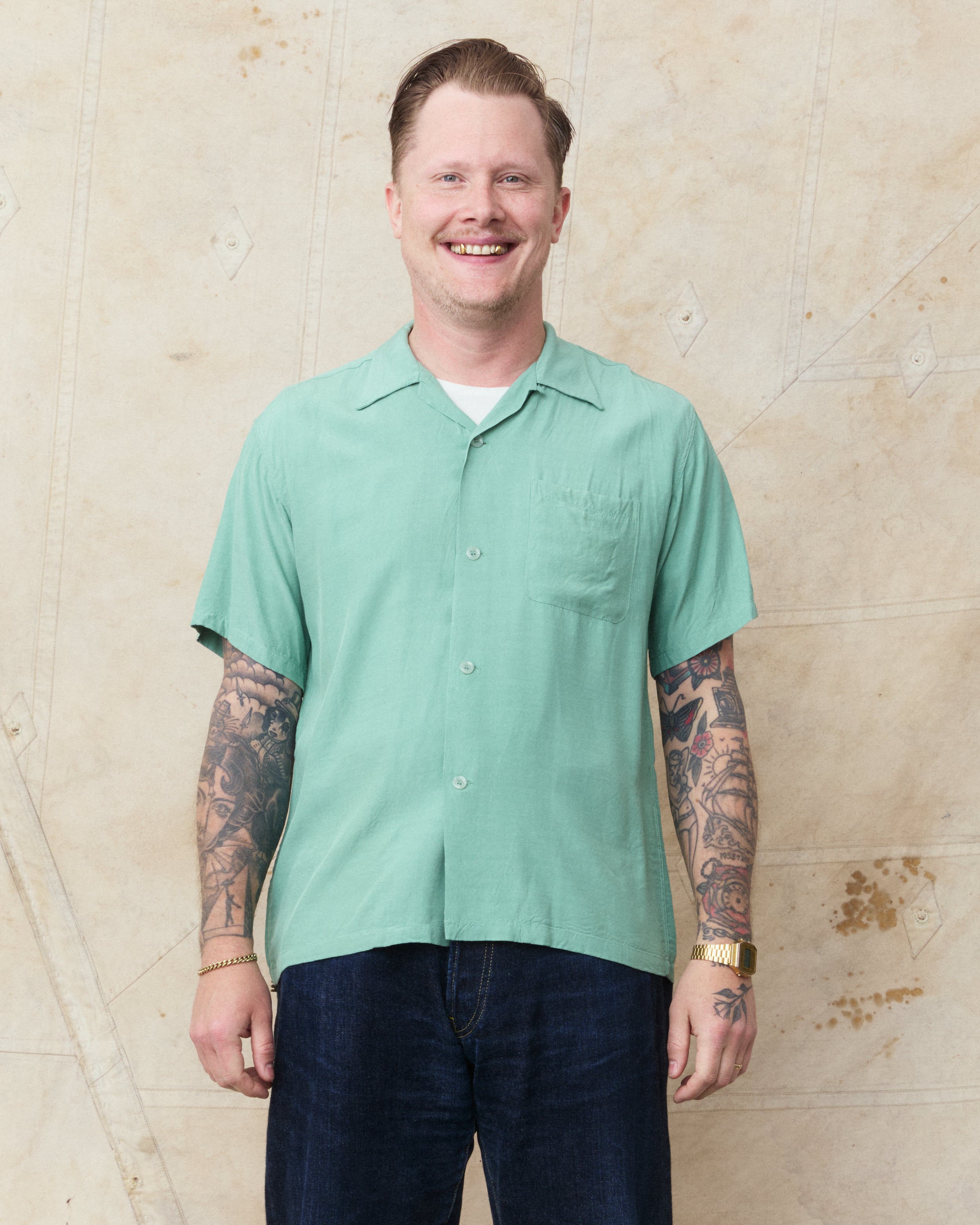 Style Eyes SE39455 141 Short Sleeve Rayon Bowling Shirt Mint Green