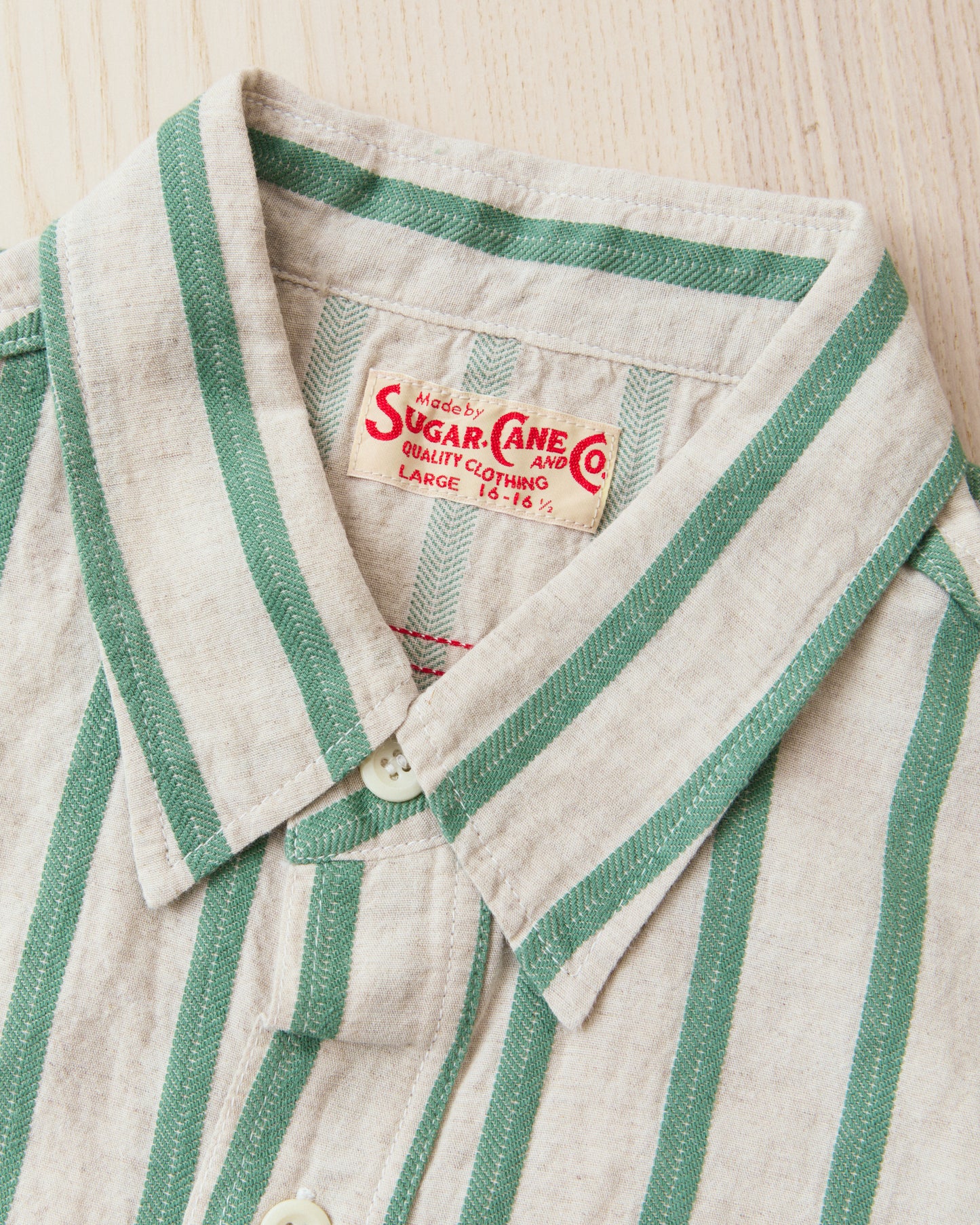 Sugar Cane & Co SC39727 Cotton/Linen Dobby Herringbone Short Sleeve Work Shirt Green