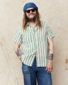 Sugar Cane & Co SC39727 Cotton/Linen Dobby Herringbone Short Sleeve Work Shirt Green